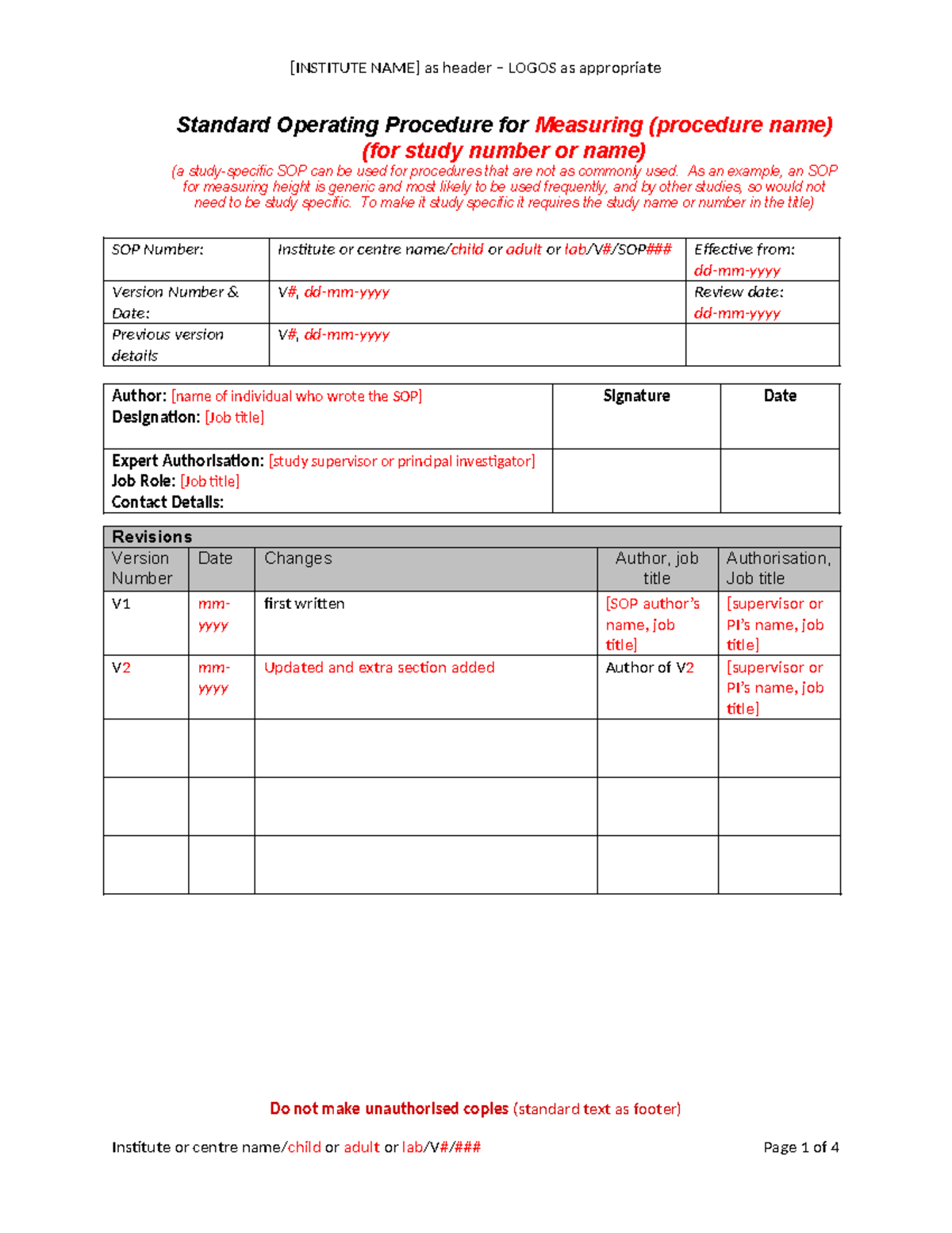 Standard operating procedure template 05 - Standard Operating Procedure ...