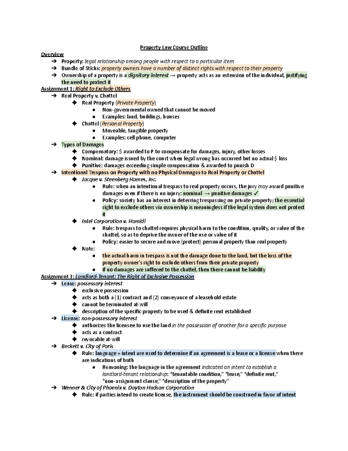 Griffith Property Law Course Outline: Key Concepts & Cases - Studocu