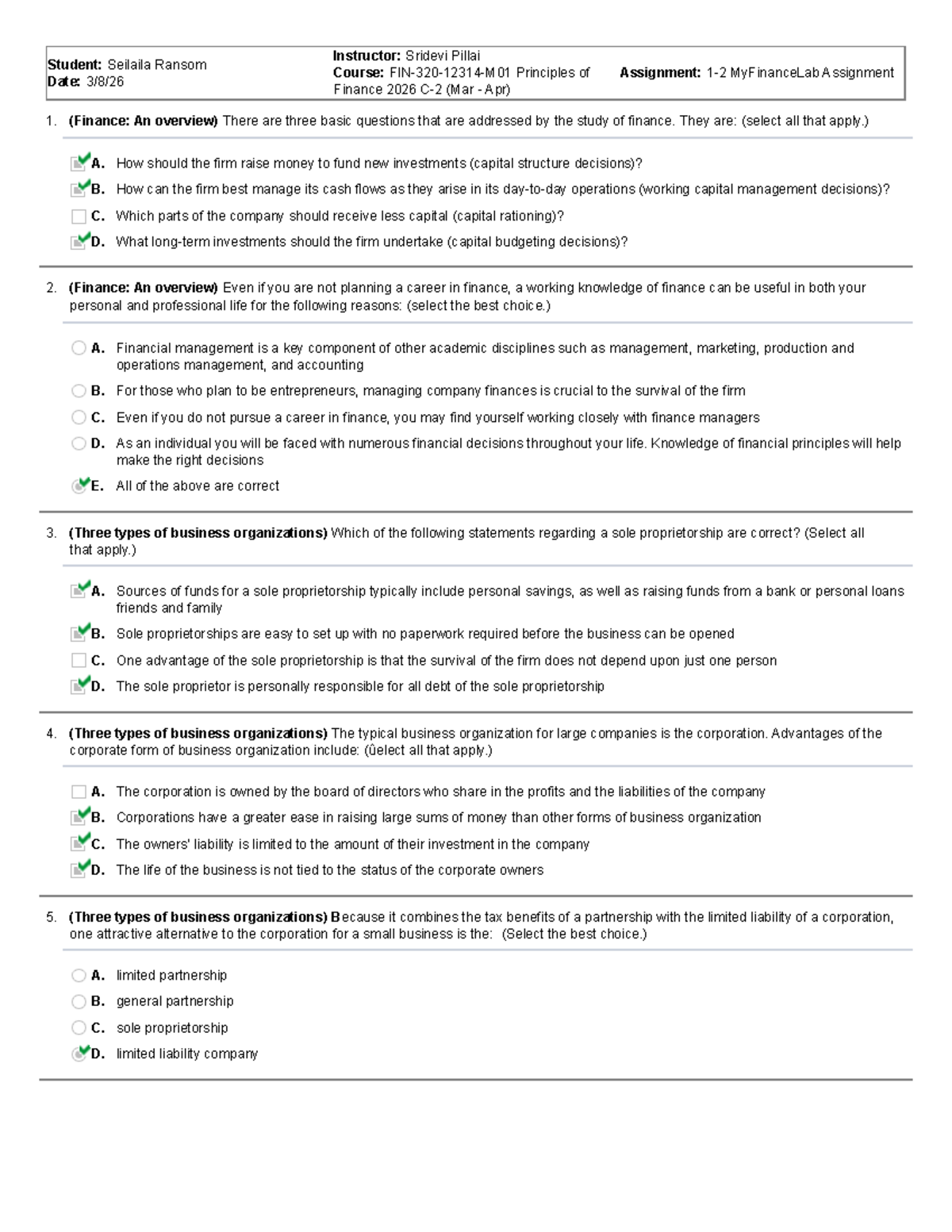 Principles of Finance 2026: MyFinanceLab Assignment 1 Overview - Studocu
