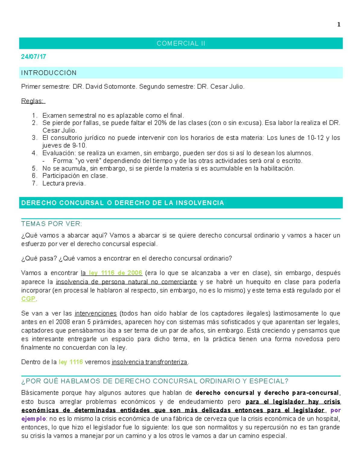 Transcripciones - Comercial II: Derecho Concursal y Insolvencia - Document Preview