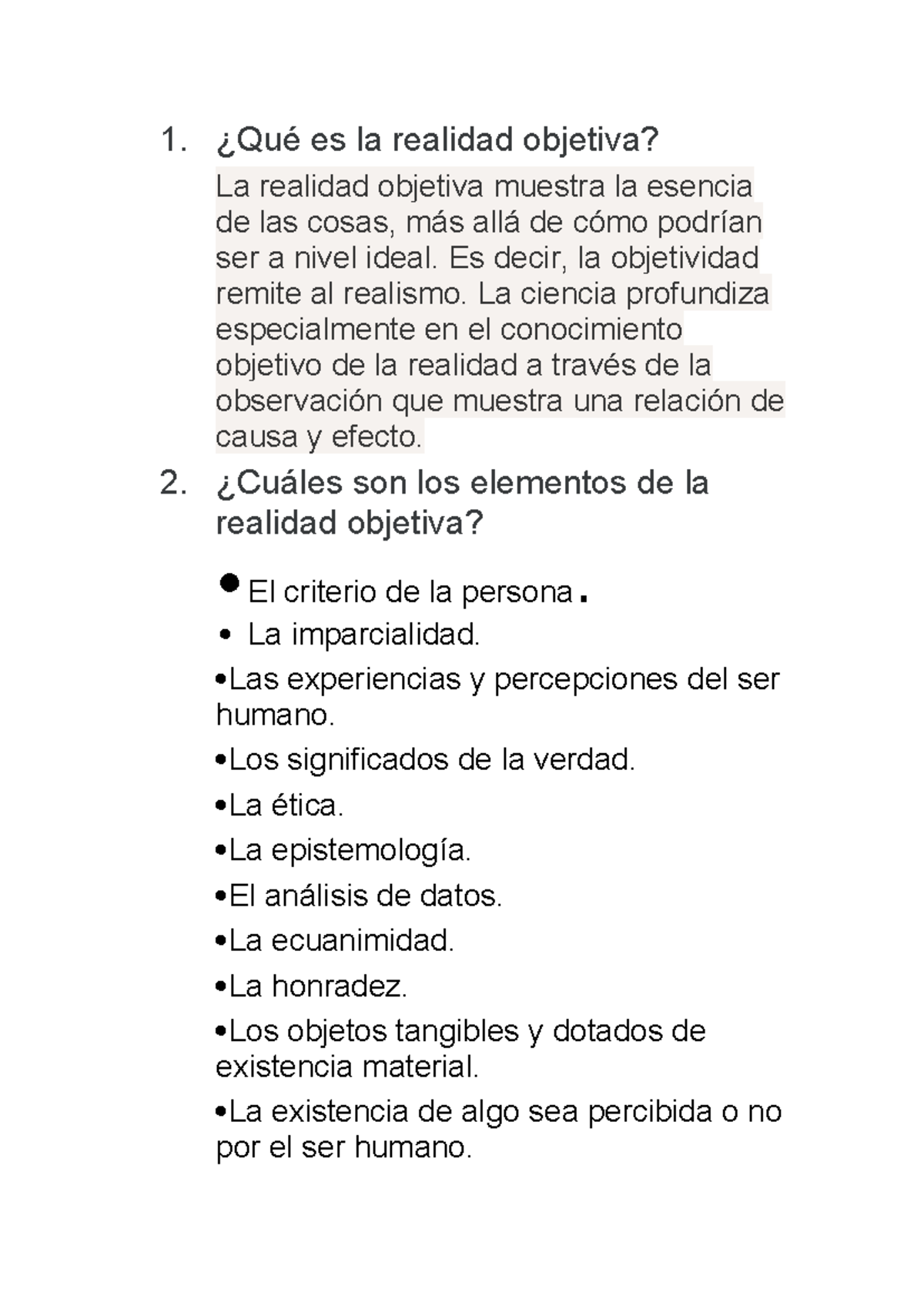 Trabajo de naturales realidad objetiva - 1. ¿Qué es la realidad ...