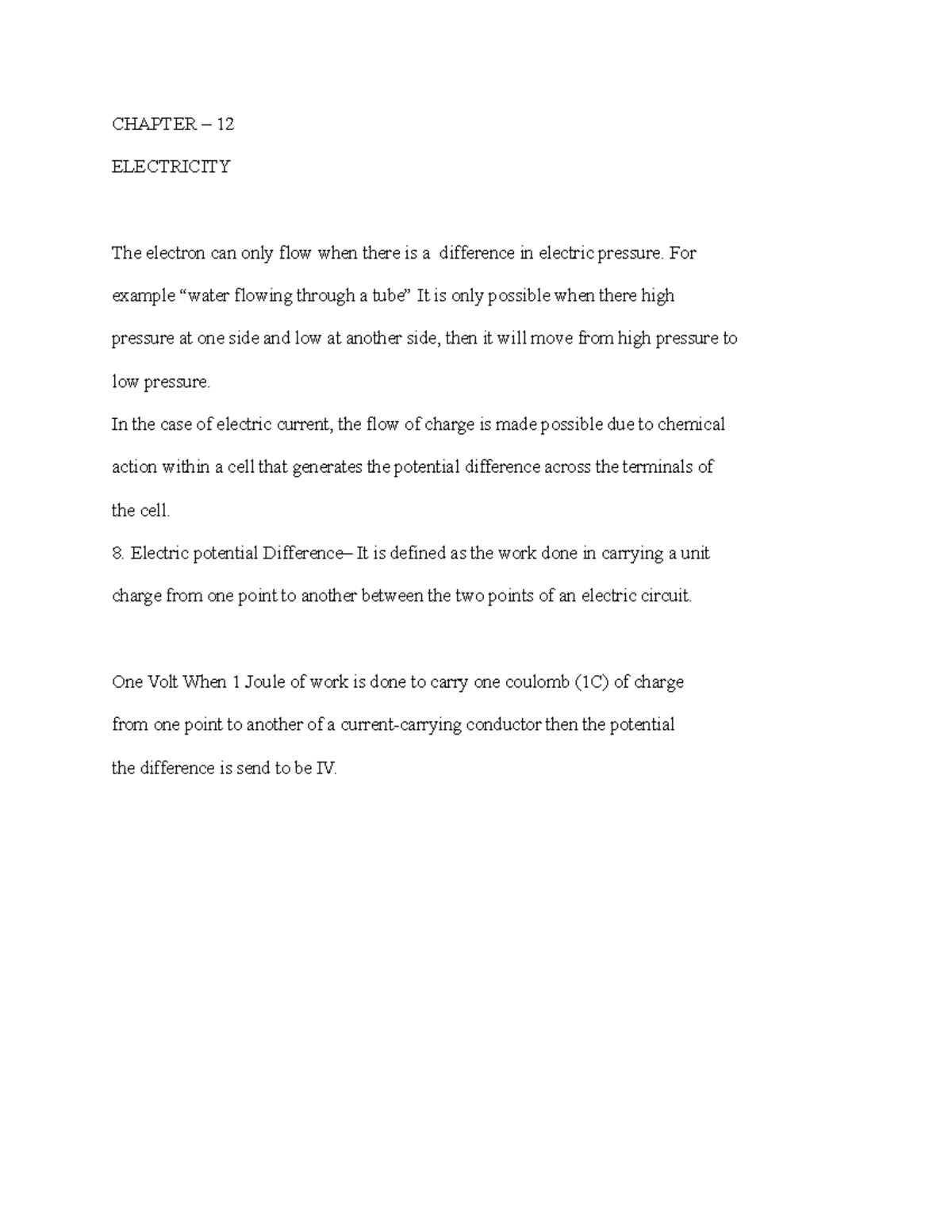 Chapter 12 - Electricity Notes for Study Understanding - Studocu