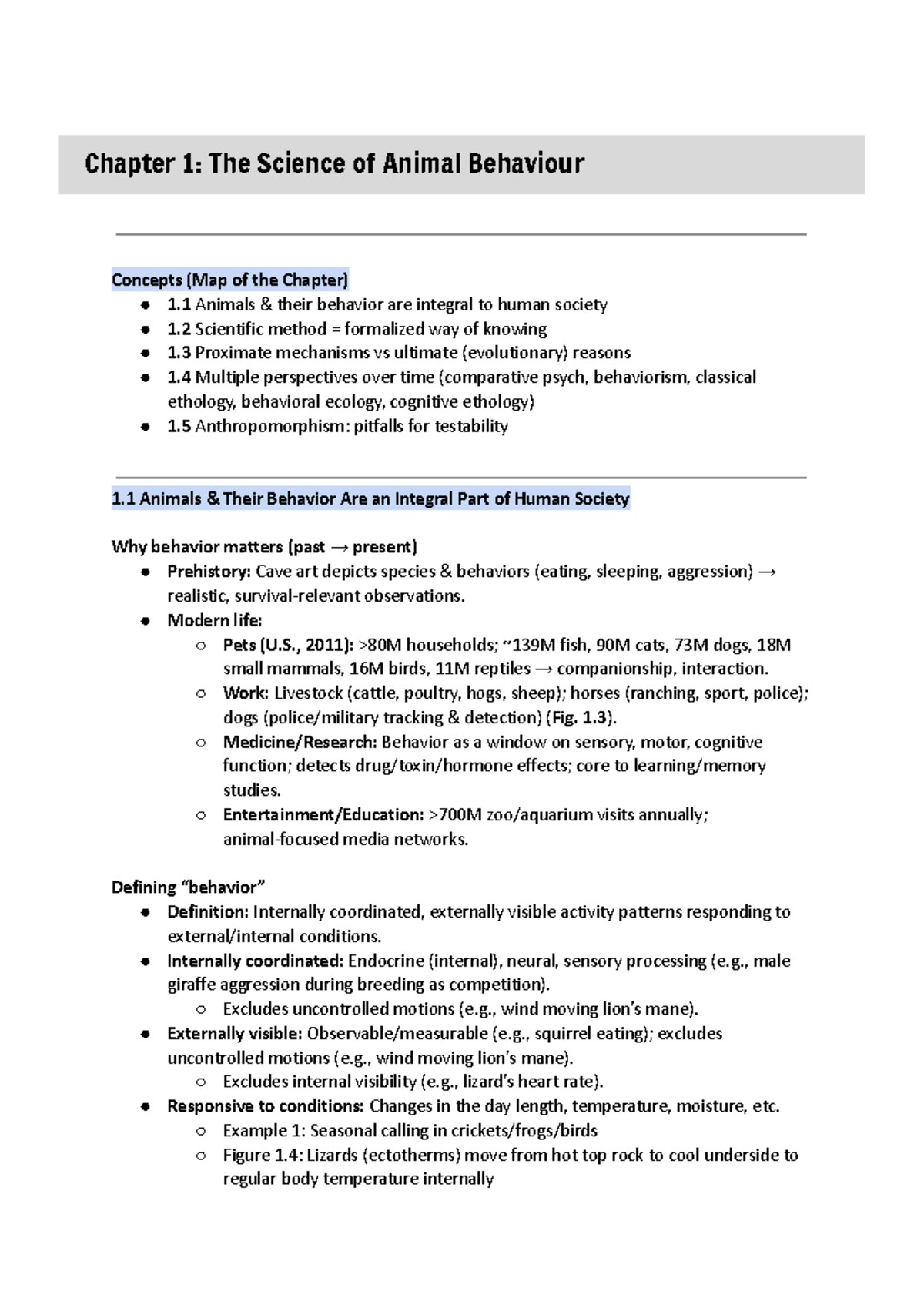 Lifesci 2D03 - Chapter 1: Understanding Animal Behavior and Research ...
