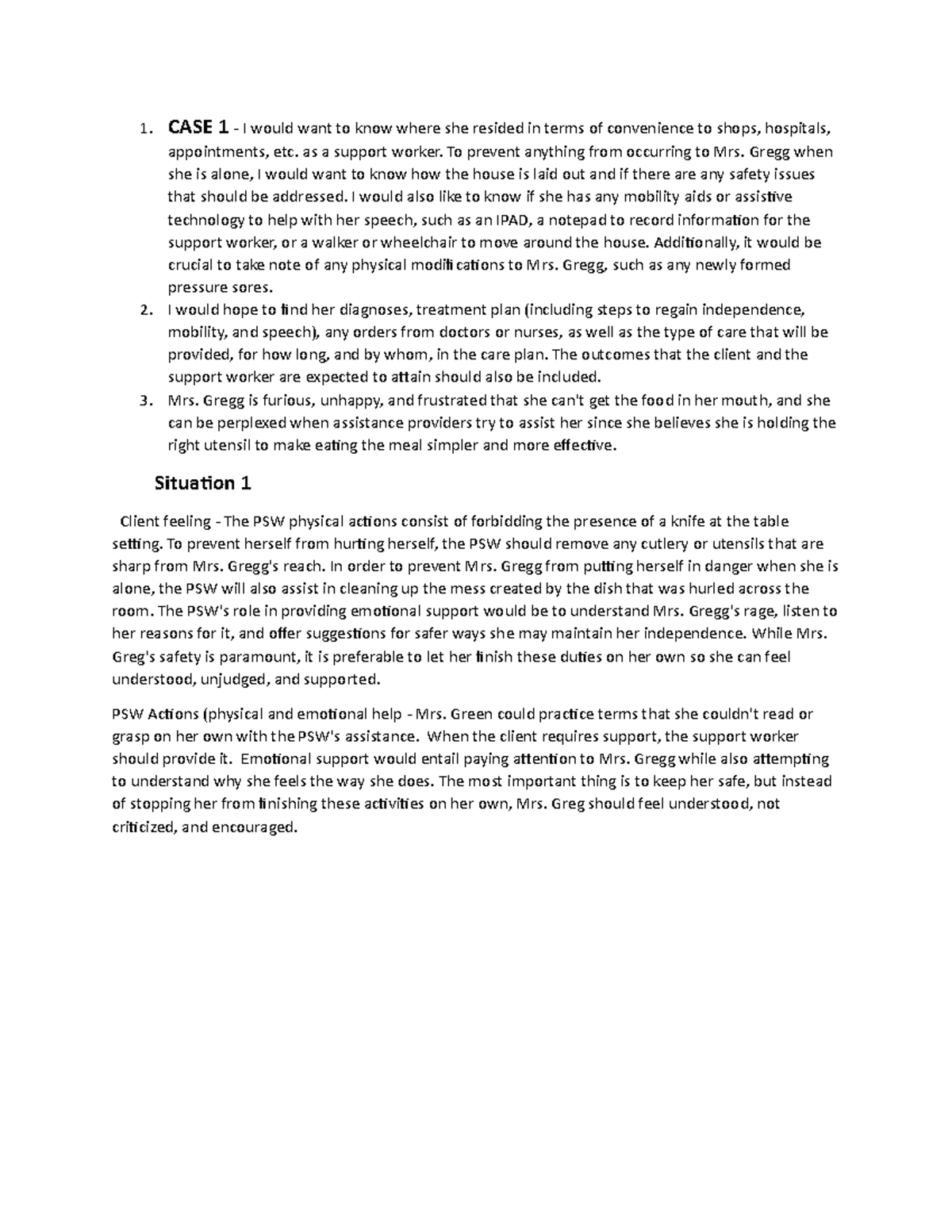 Shaheed Assignment Module 7: Case Study on PSW Support for Mrs. Gregg ...