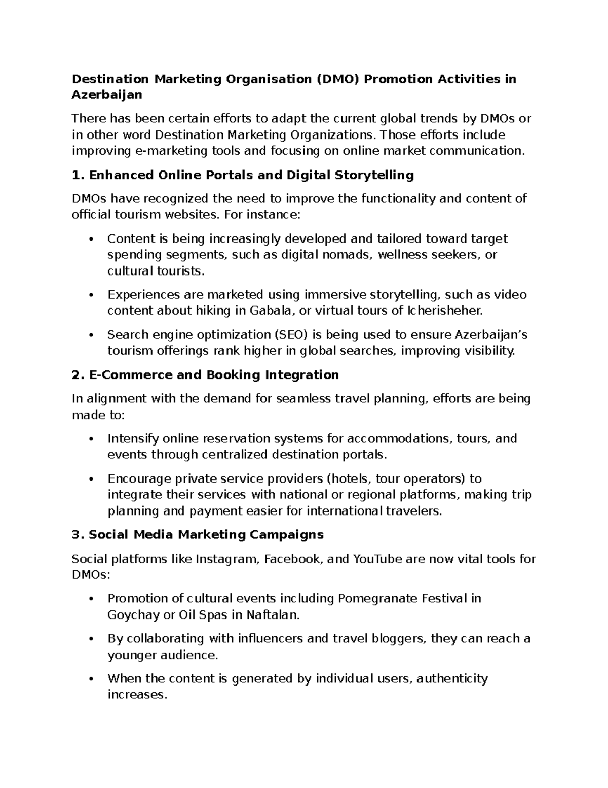 Assignment 6 - DMO Promotion Activities in Azerbaijan - Studocu