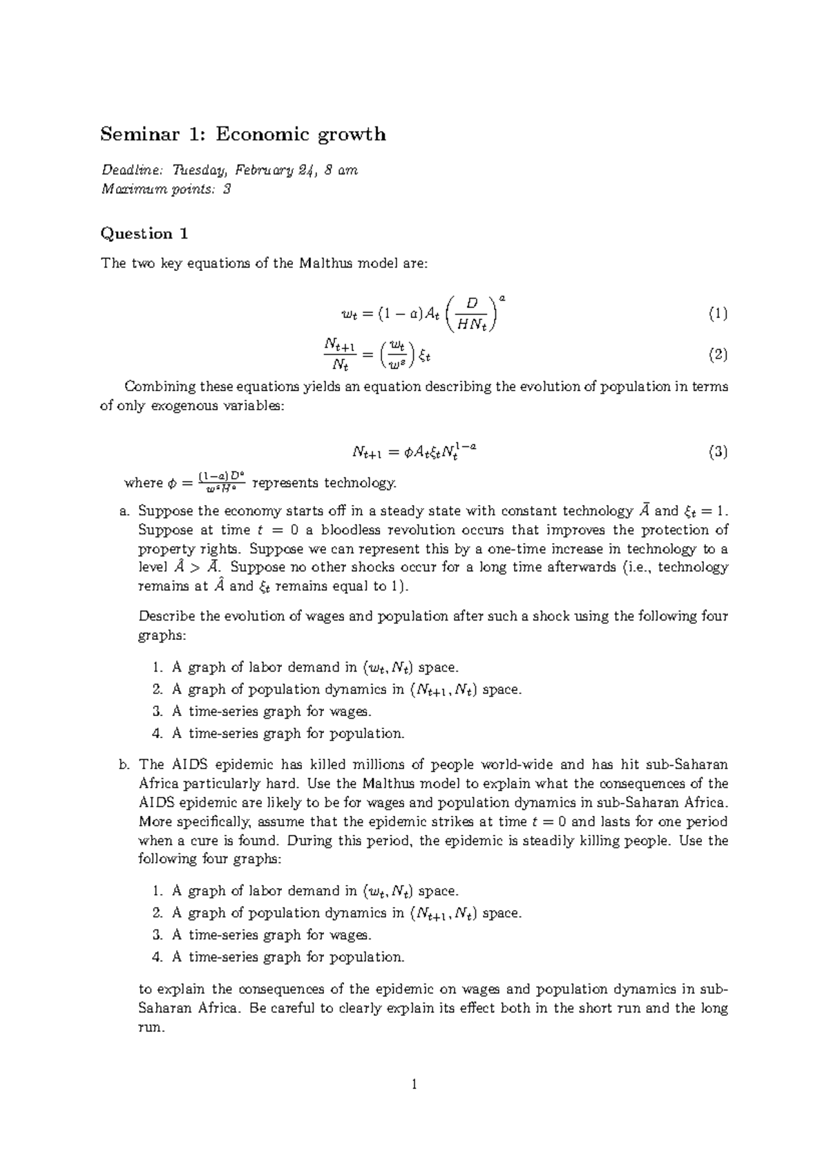 Seminar Exercises 1: Economic Growth Analysis and Models - Studocu