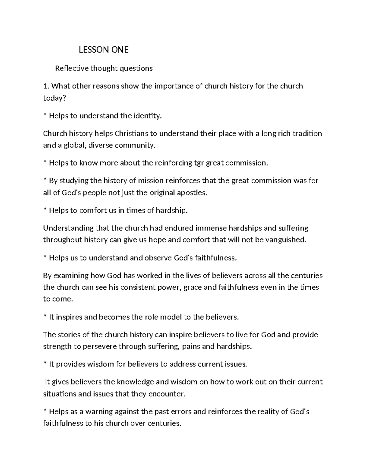 LESSON ONE: Importance of Church History for Today's Believers - Studocu