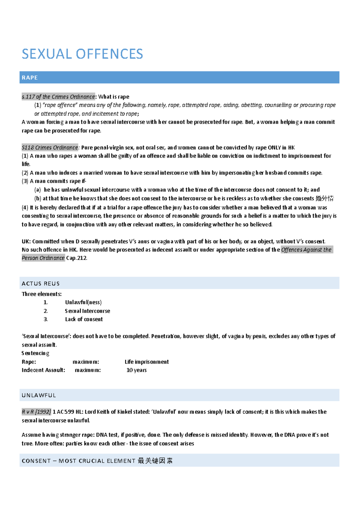 Sexual Offences Overview: Rape, Consent, and Related Laws - Studocu