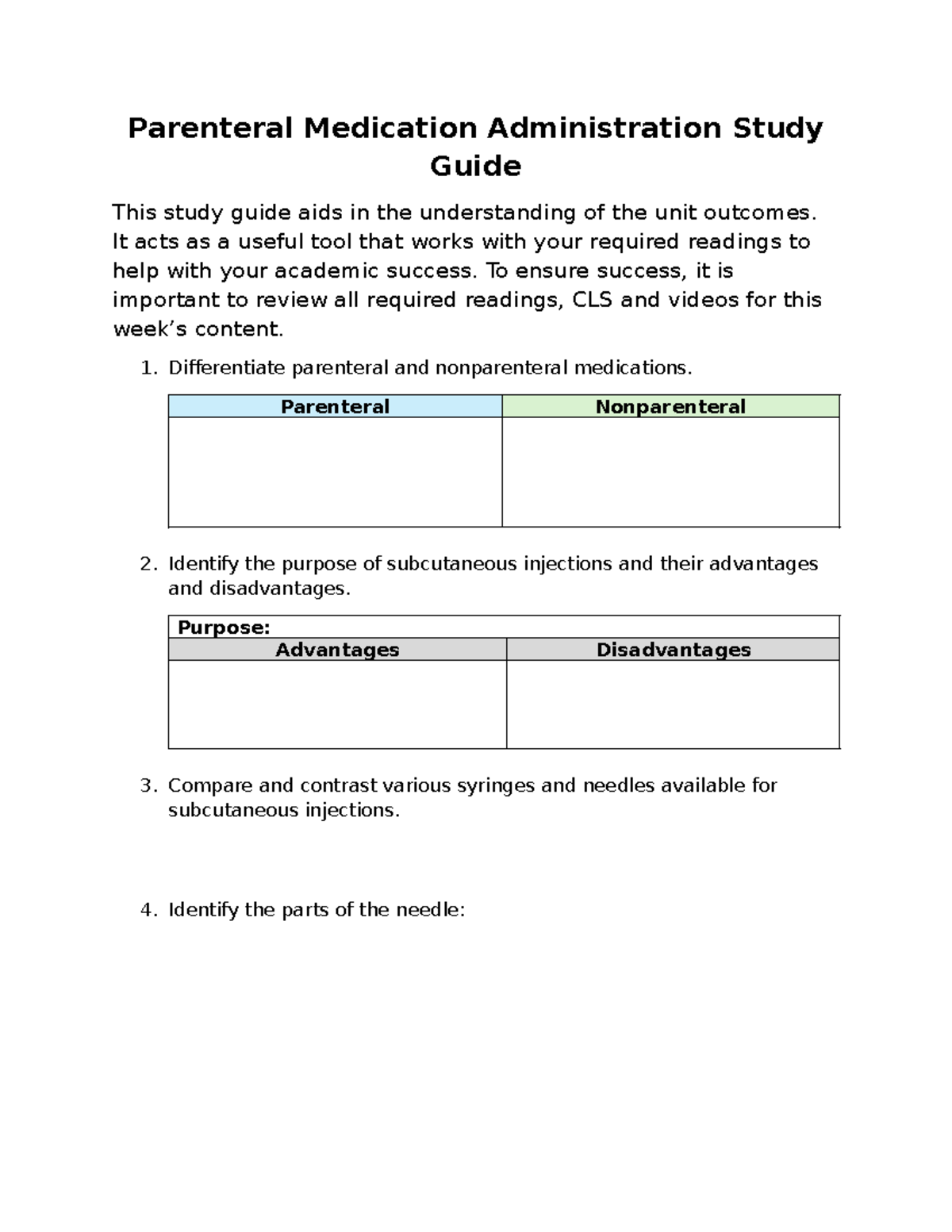 Parenteral Medication Administration Study Guide (NURS 101) - Studocu