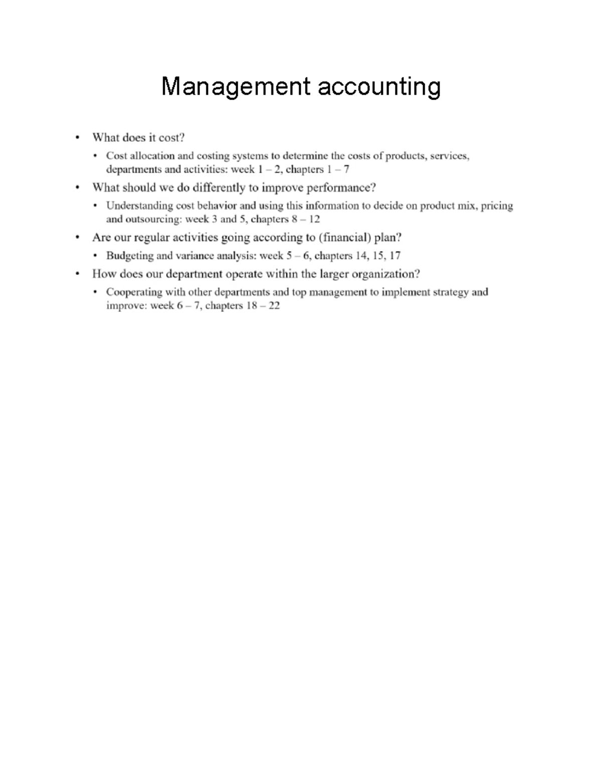 Management Accounting - Lecture Notes for ACC 101: Week 1 & 2 - Studeersnel