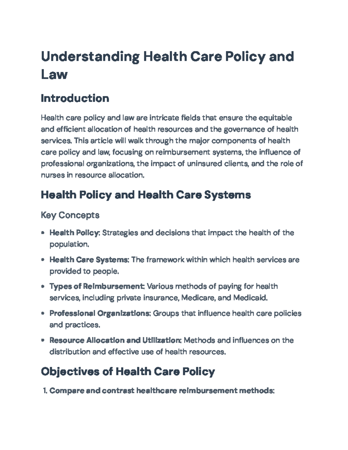 Health Care Policy & Law Overview: Reimbursement, Allocation & Ethics ...