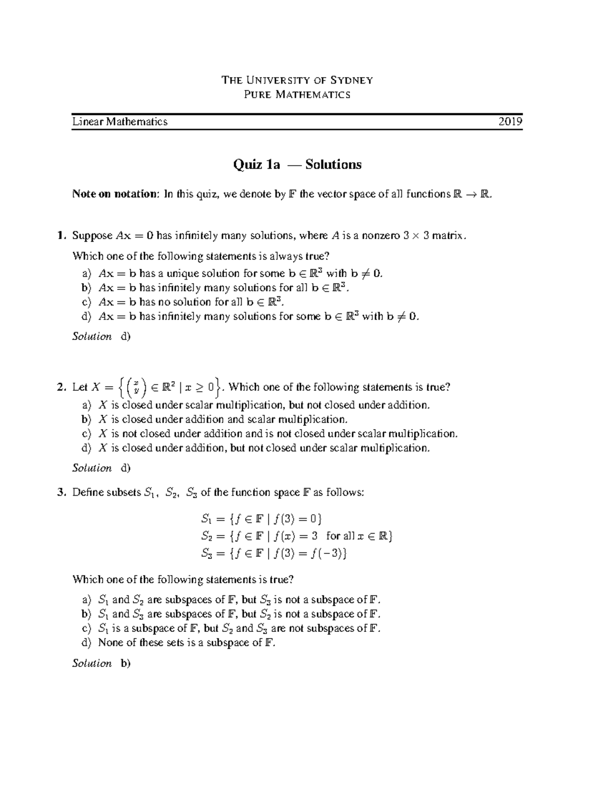 2019 LMquiz A Solutions - Linear Mathematics Quiz Analysis - Studocu