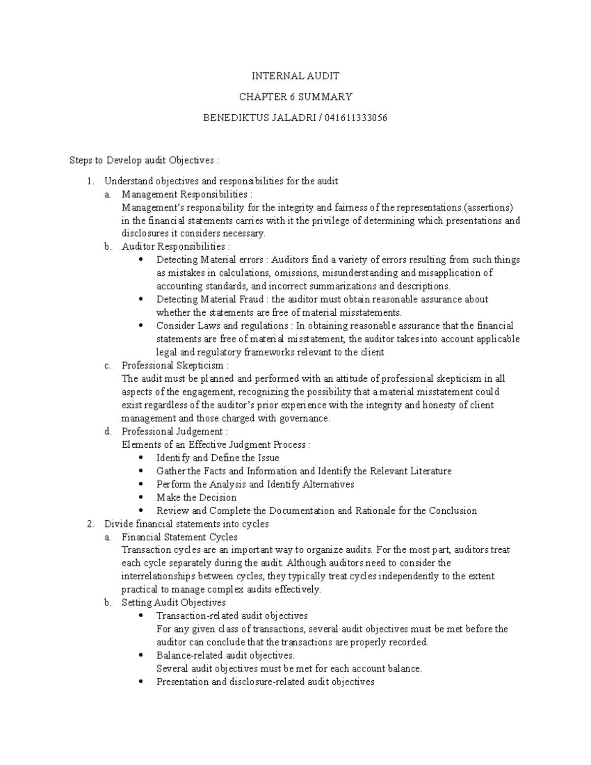 Internal Audit Summary: Chapter 6 Overview and Key Steps - Studocu