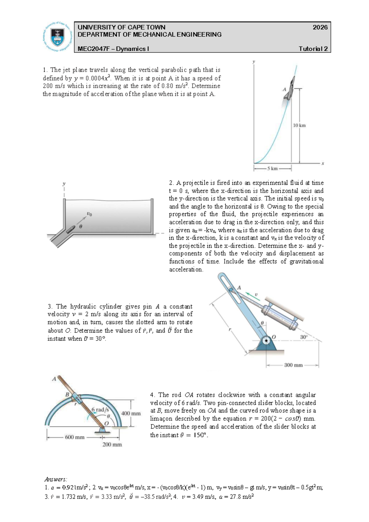 MEC2047F 2026 Dynamics I Tutorial 02: Jet Plane & Projectile Motion ...