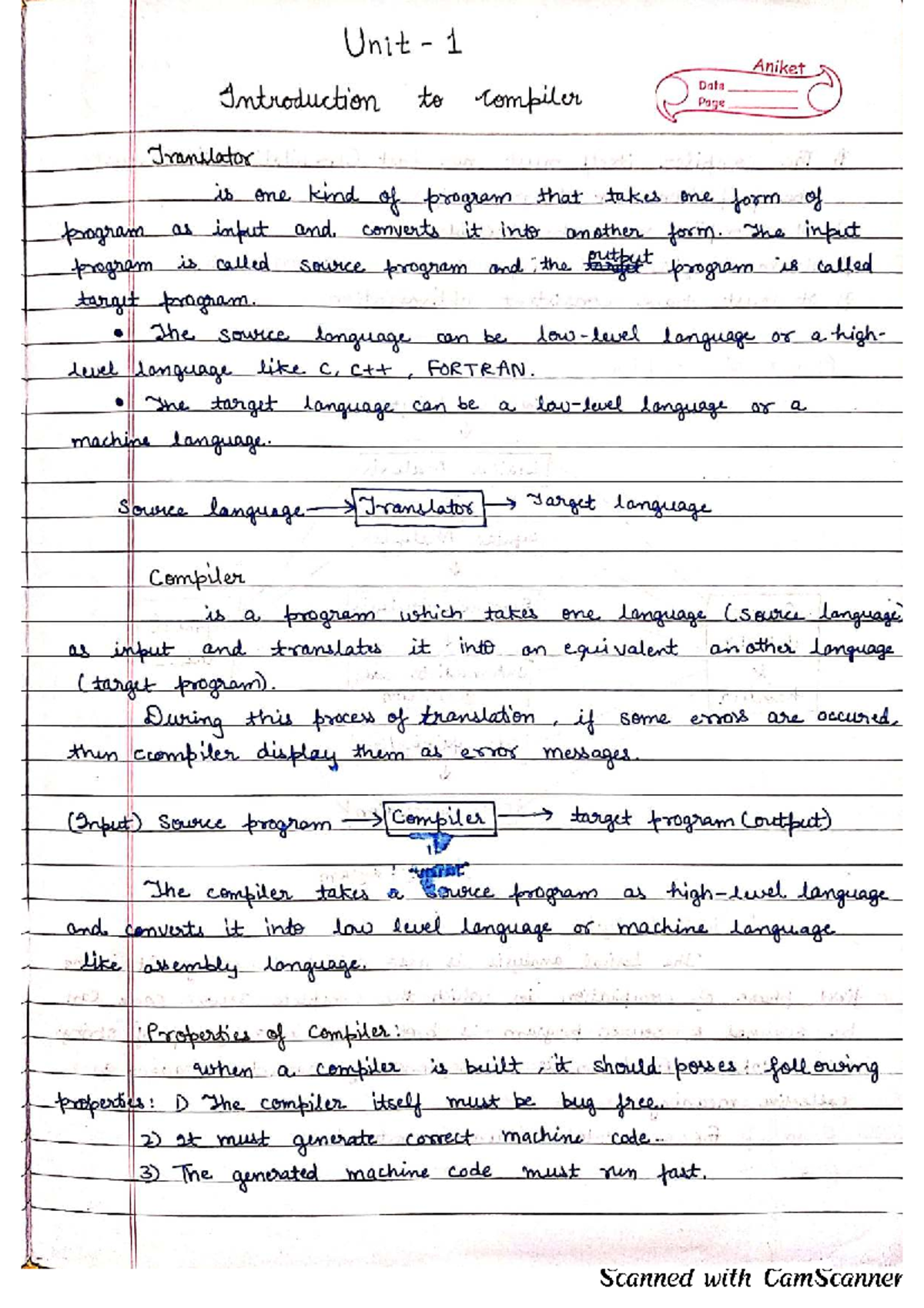 Cd1 - Compiler Design Key Points for Unit 1 & 2 Overview - Studocu