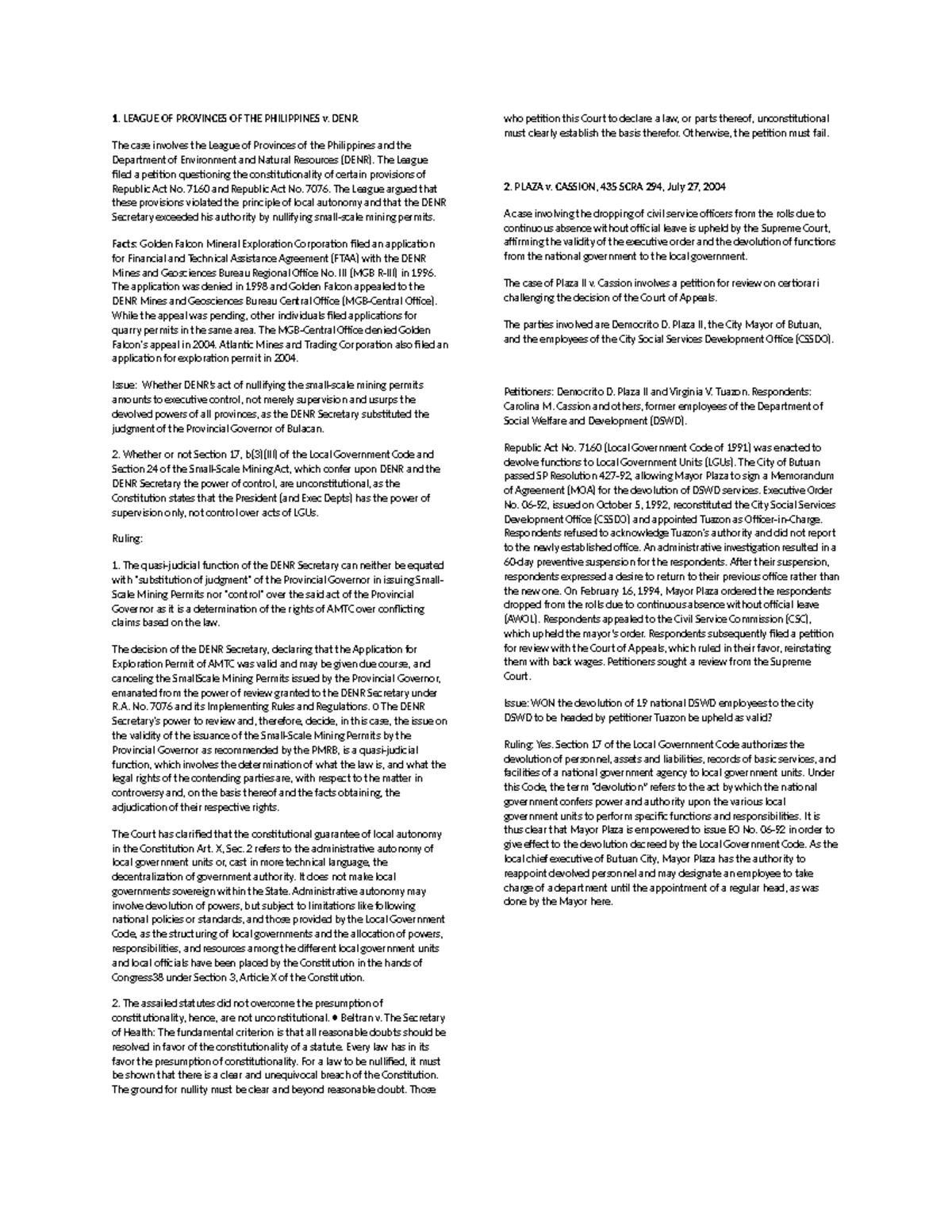 LLG Case Digest Week 2: Key Rulings on Local Government Matters - Studocu