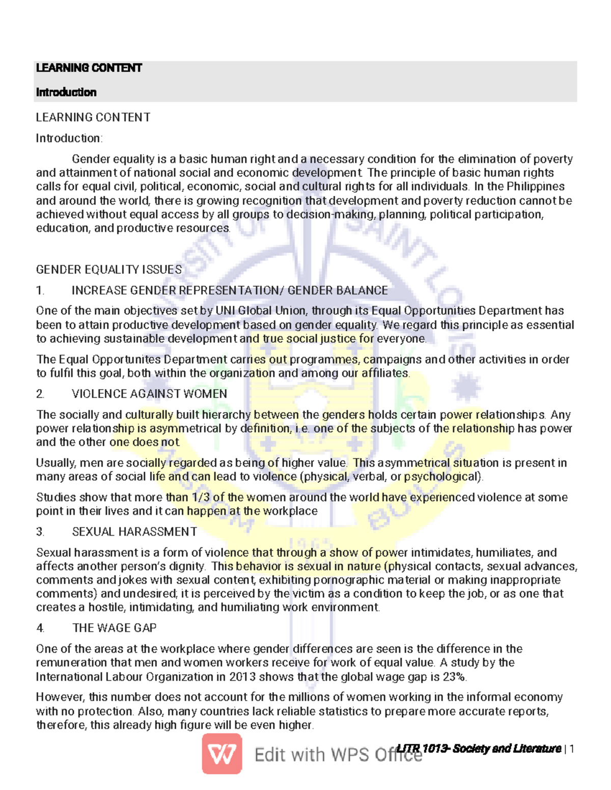 WEEK-7-8 Gender Equality Issues and Women's Empowerment Notes - Studocu