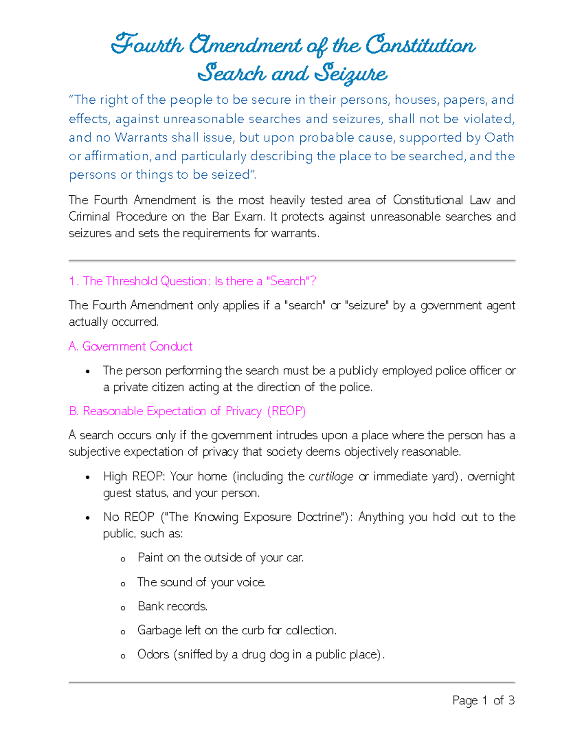Constitutional Law: Fourth Amendment Search & Seizure Overview - Studocu