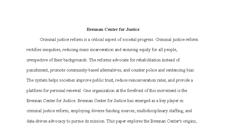 Brennan Center for Justice: A Study on Criminal Justice Reform - Studocu