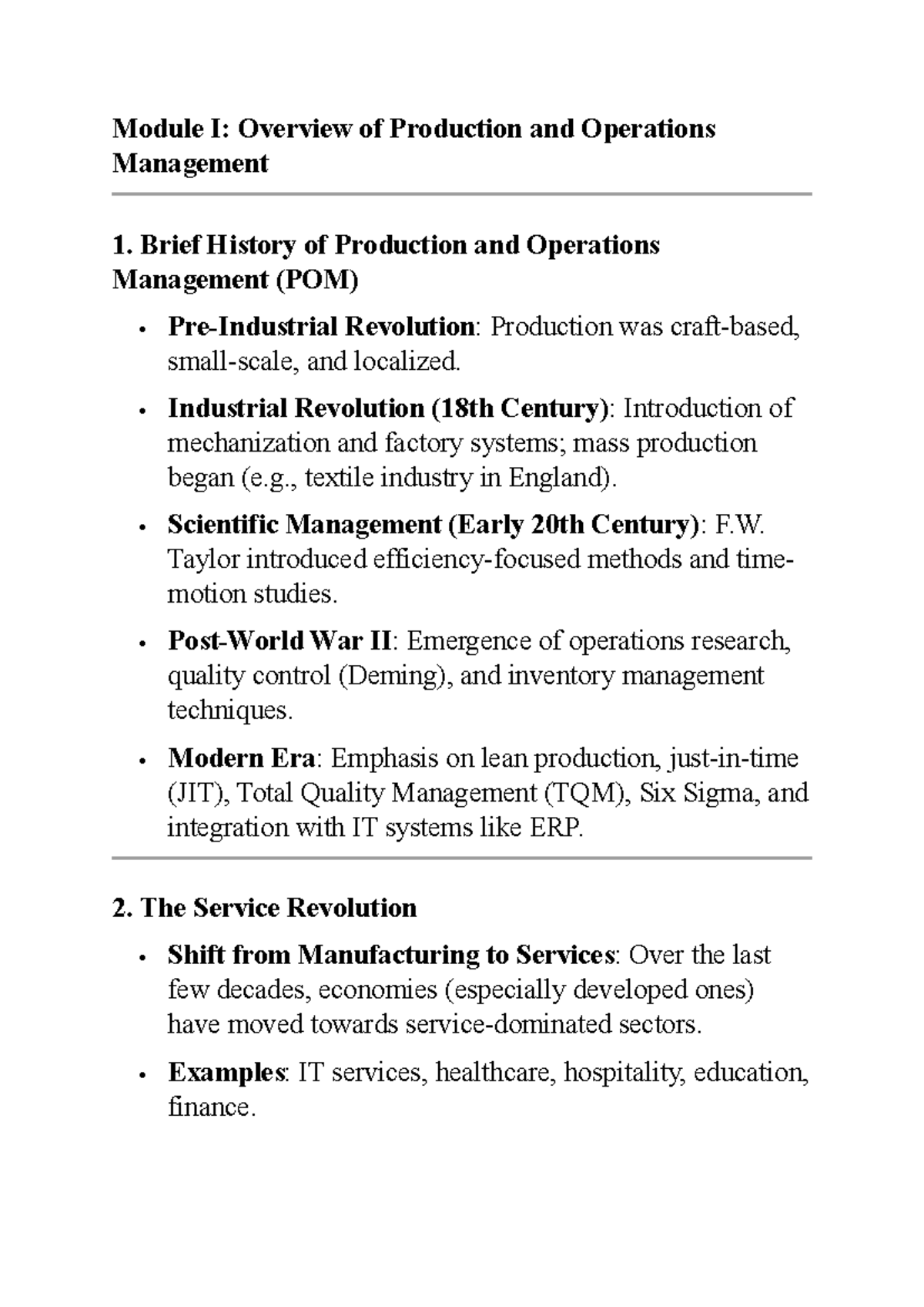 Module I: Overview of Production & Operations Management - Studocu