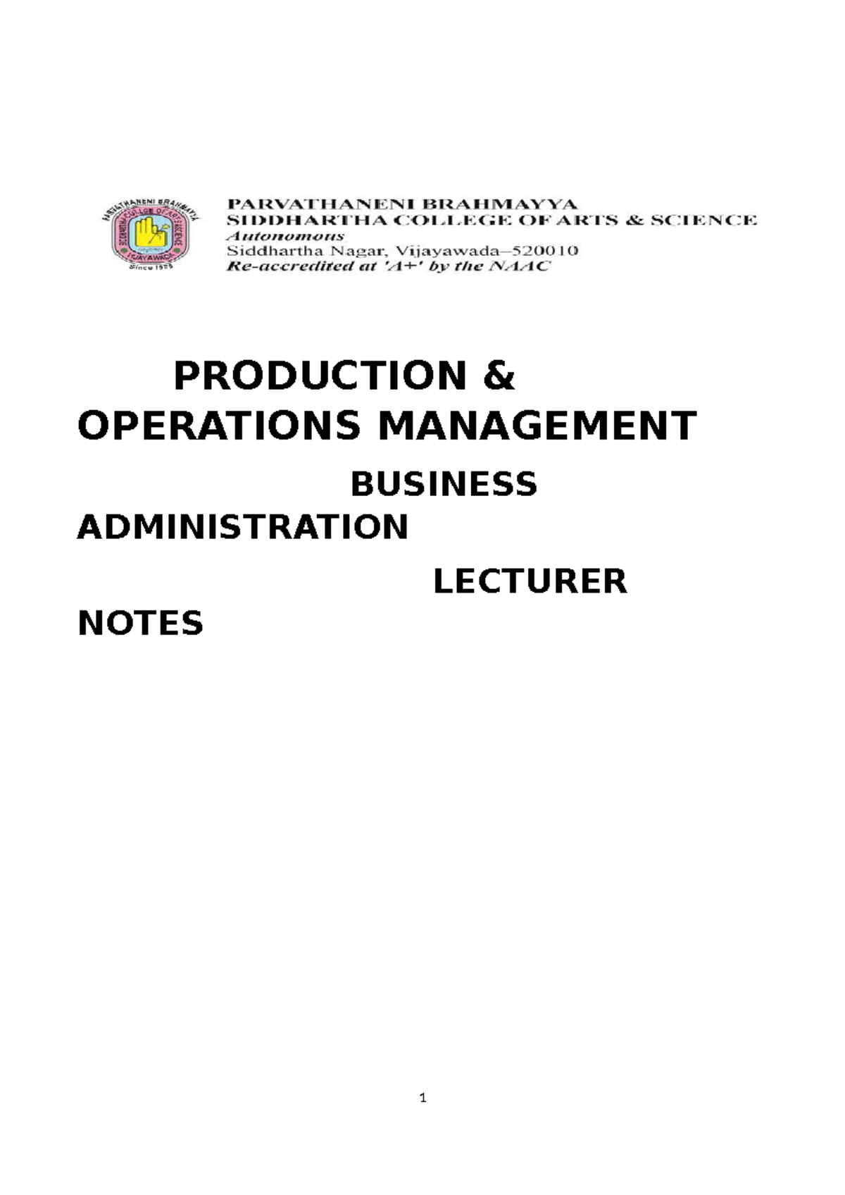 POM 101: Production Operations Management Lecture Notes - Studocu