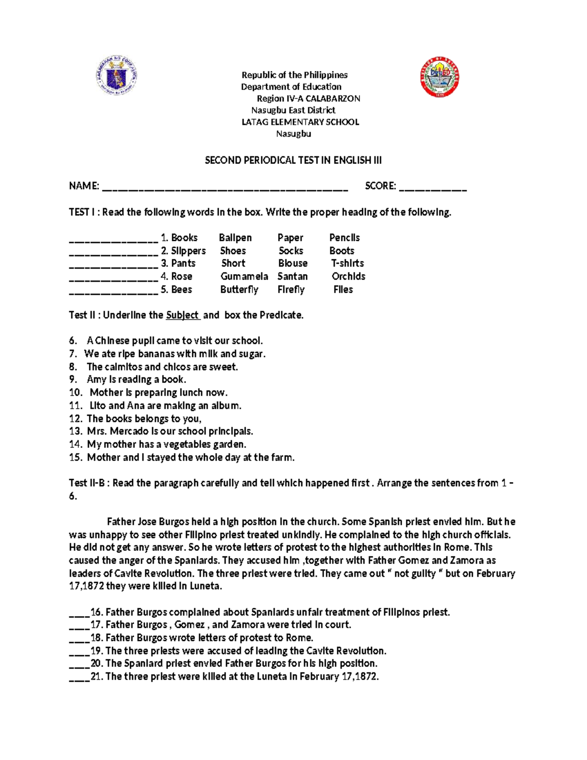 PT English 3 Q2: Second Periodical Test Overview and Exercises - Studocu