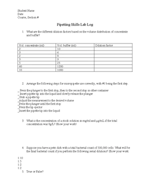PIP 101: Pipetting Skills Lab Log & Exercises - Studocu