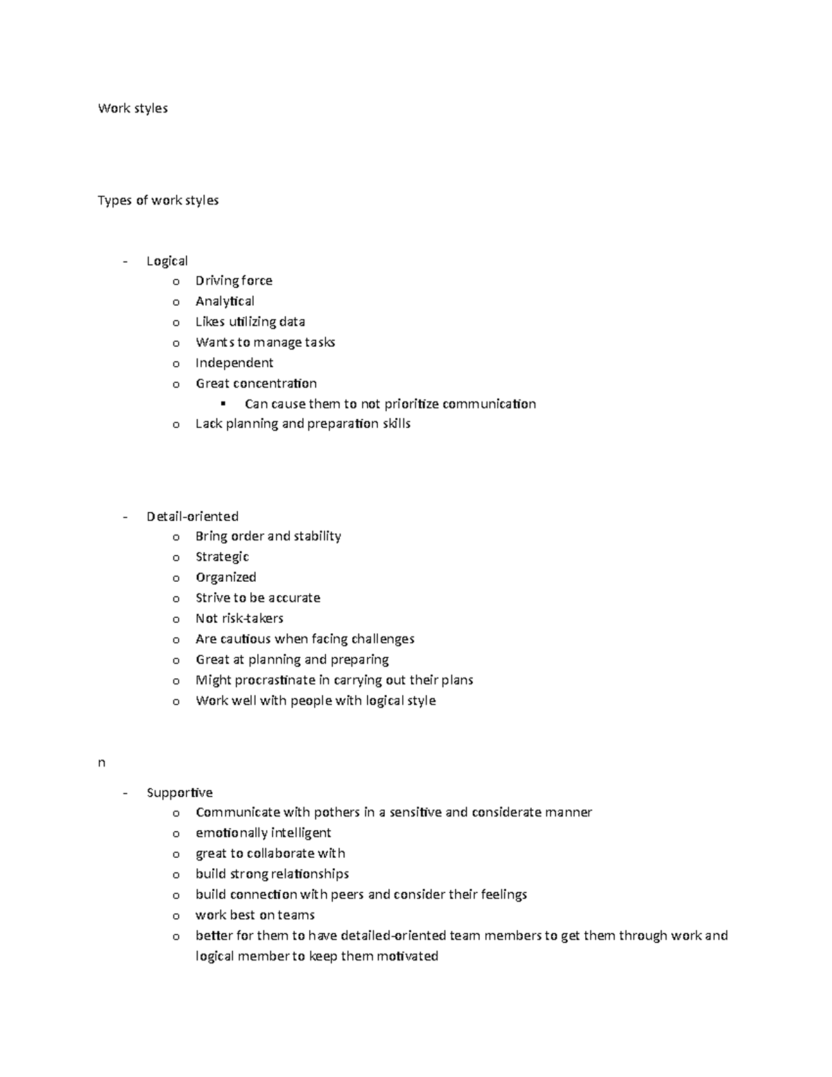 Work styles - Different approaches to working - Work styles Types of ...