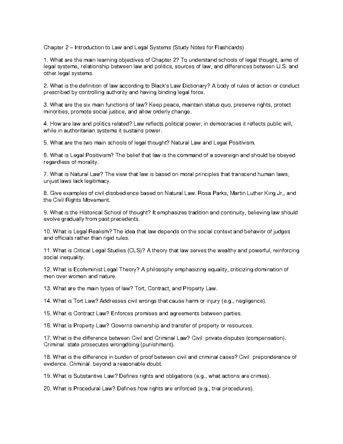 Chapter 2 Study Notes: Introduction to Law & Legal Systems - Studocu