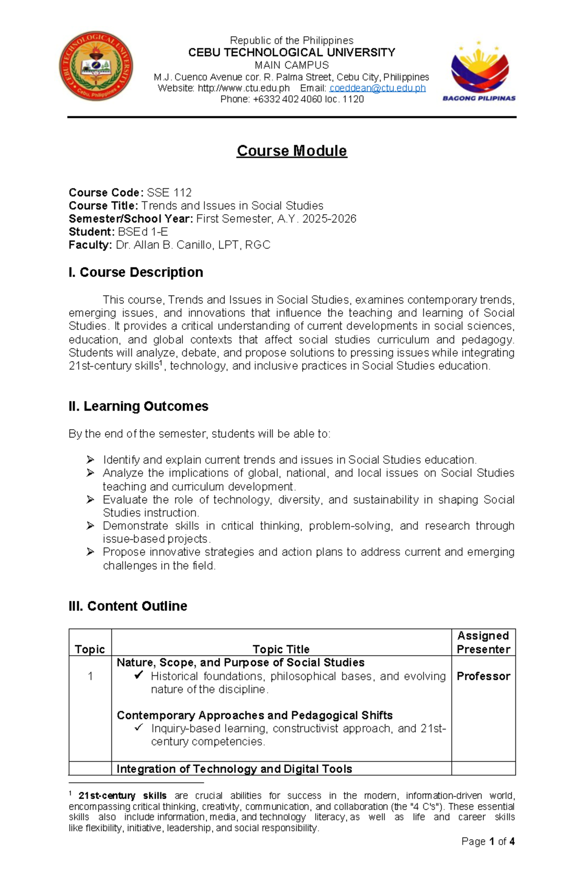 SSE 112 Course Module: Trends & Issues in Social Studies - Studocu