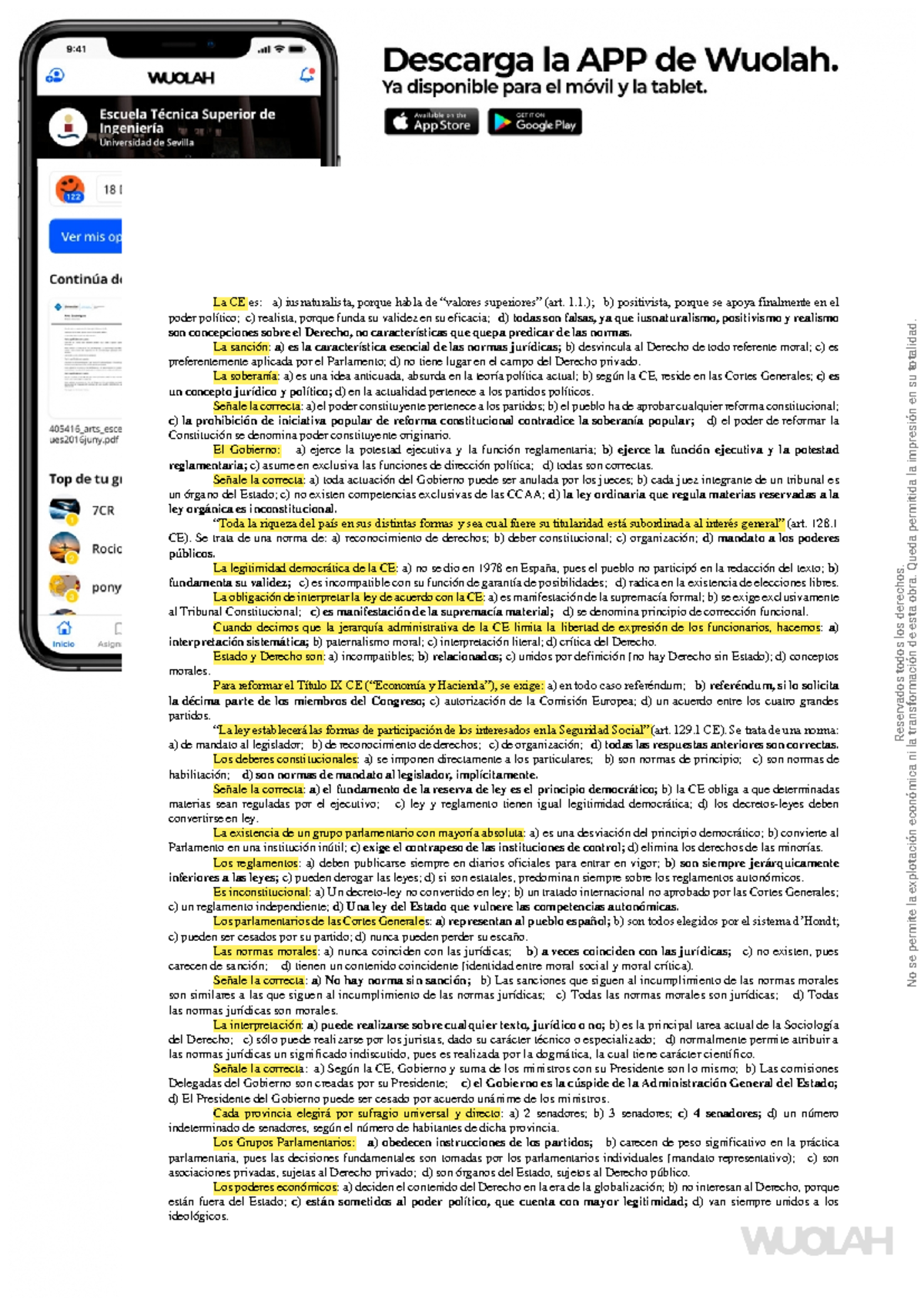 Preguntas tipo test segundo parcial - Derecho Constitucional CE - Studocu
