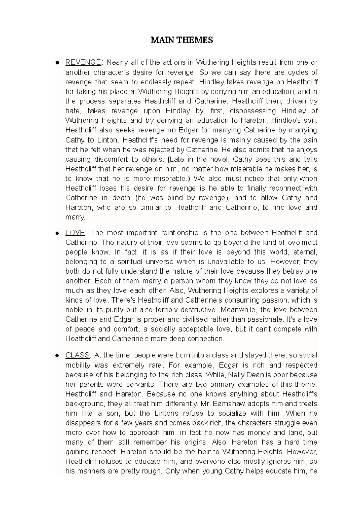 Wuthering Heights (ENG 201) - Analysis of Themes & Style Elements - Studocu