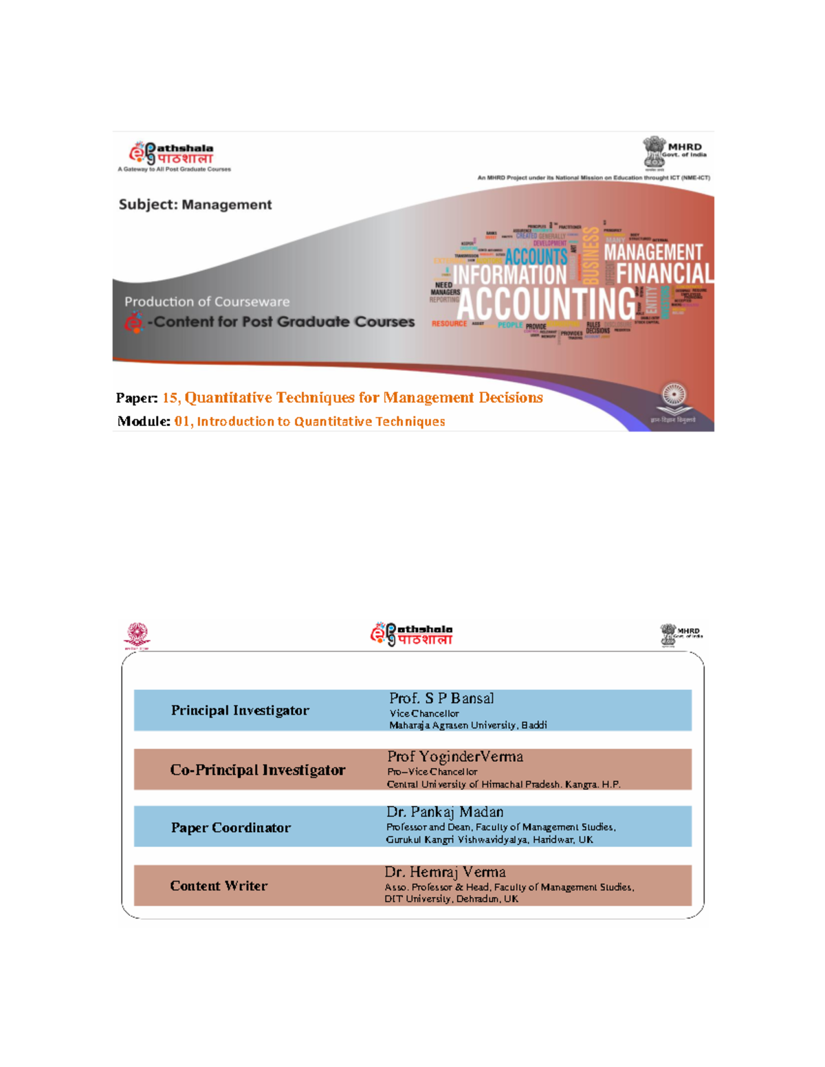 Quantitative Techniques for Management Decisions - Module 1 Overview ...