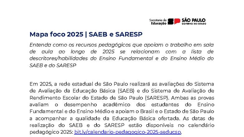 Mapa Foco 2025: Recursos Pedagógicos para SAEB e SARESP - Studocu