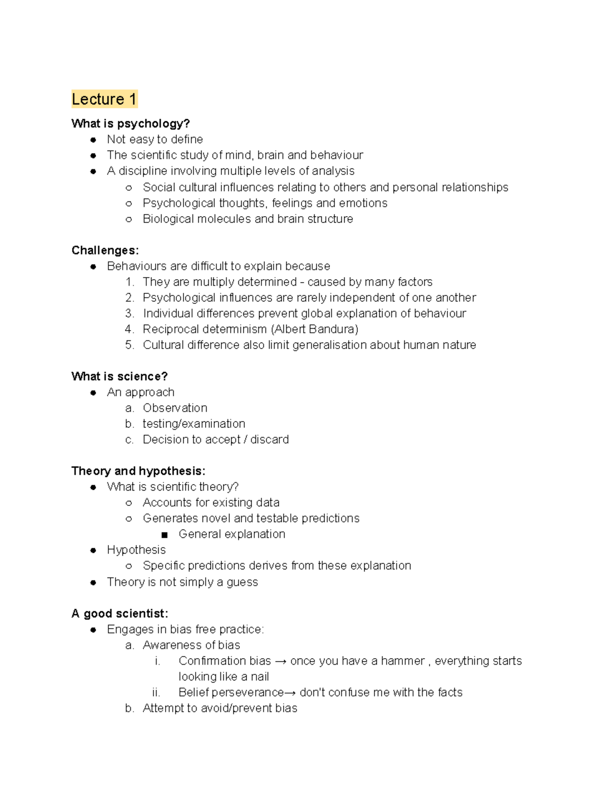 Psych102 Lecture Notes: Introduction to Psychology & Research Methods ...