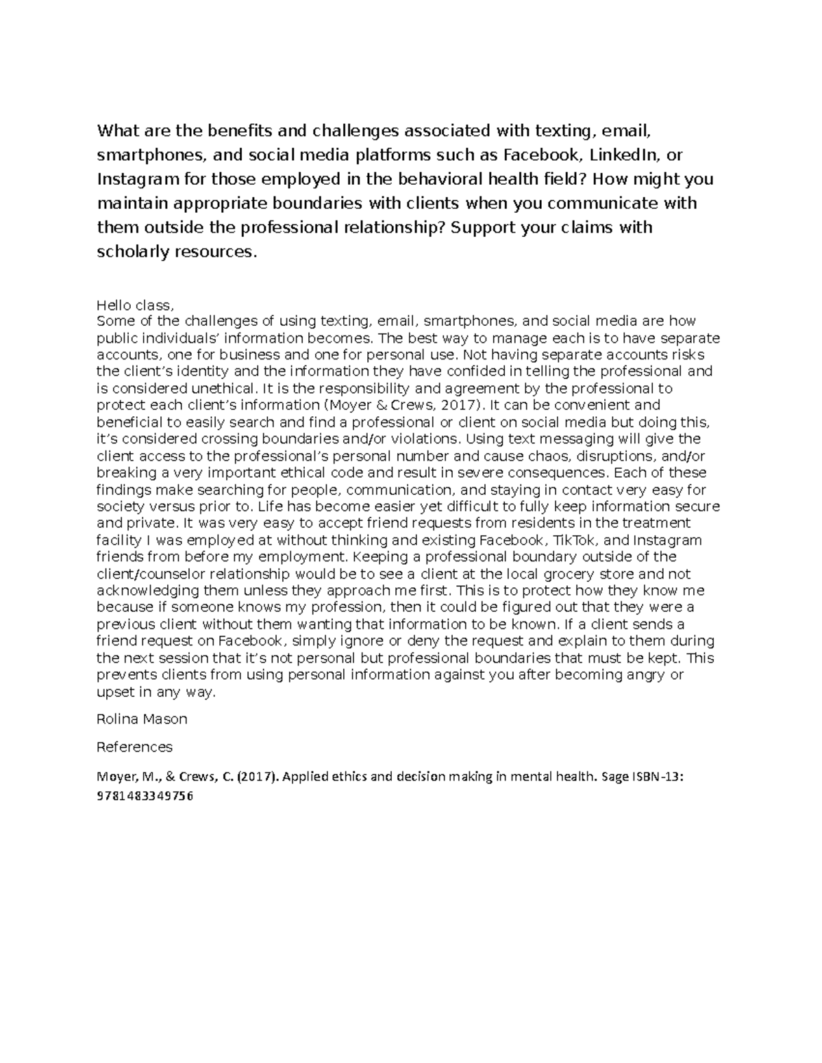 BHS-320 WK5 DQ2 - Topic 5 Discussion Question 2 Answer - What are the ...