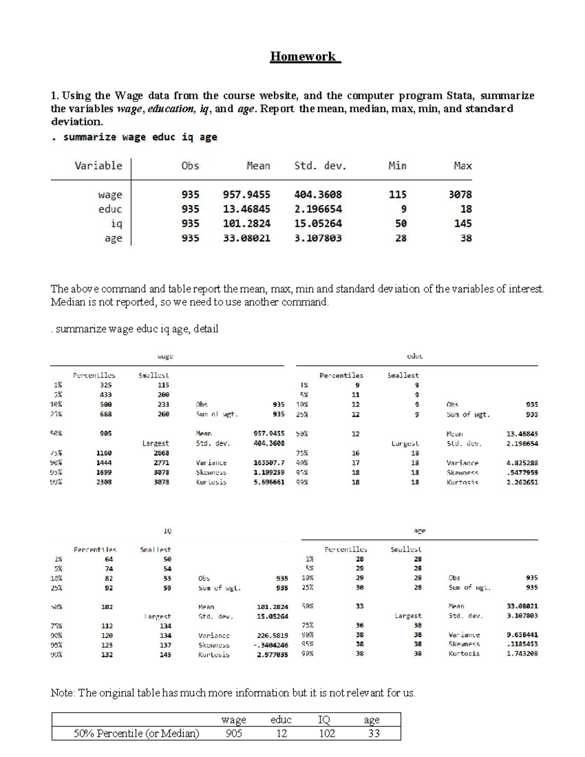 BAI TAP VE NHA HW1: Wage Analysis Using Stata - Summary & Regression ...