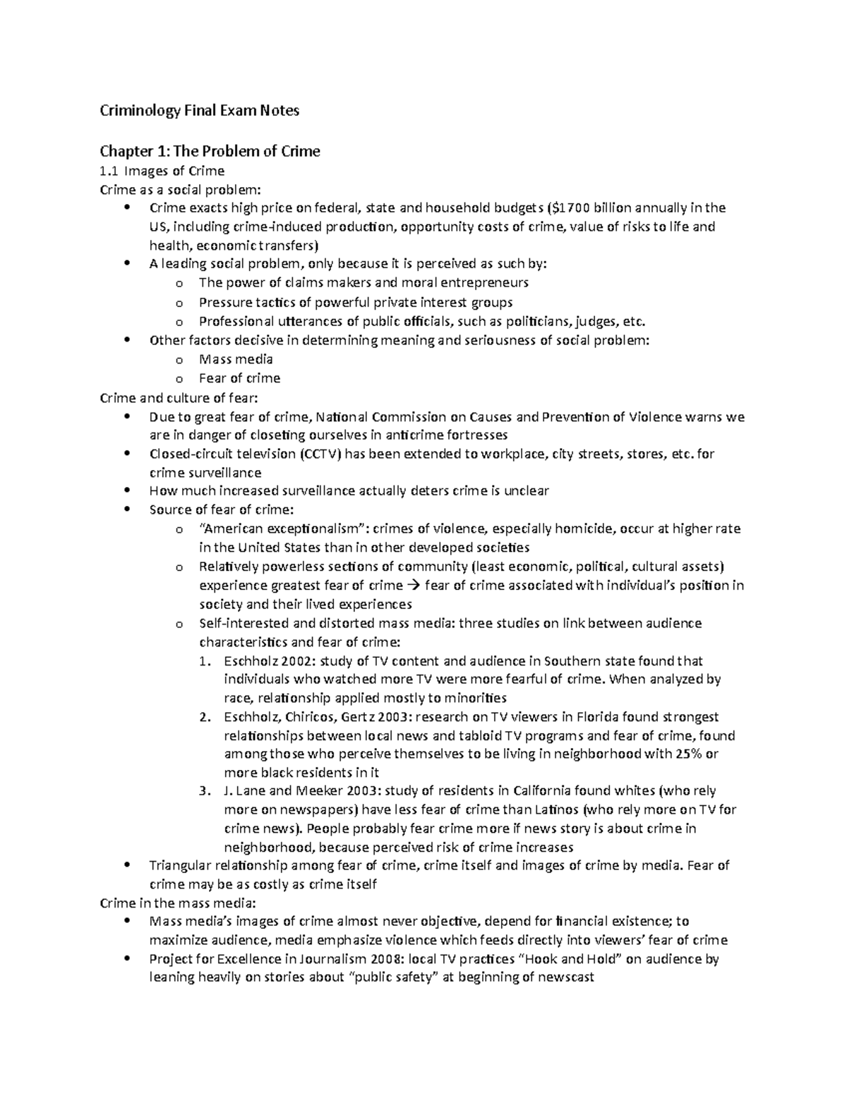 Criminology 101: Final Exam Study Notes and Insights on Crime - Studocu