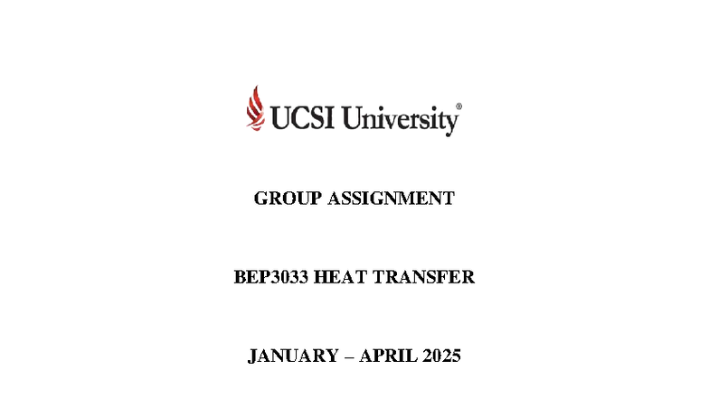 BEP3033 Group Assignment: Heat Transfer Analysis and Design - Studocu