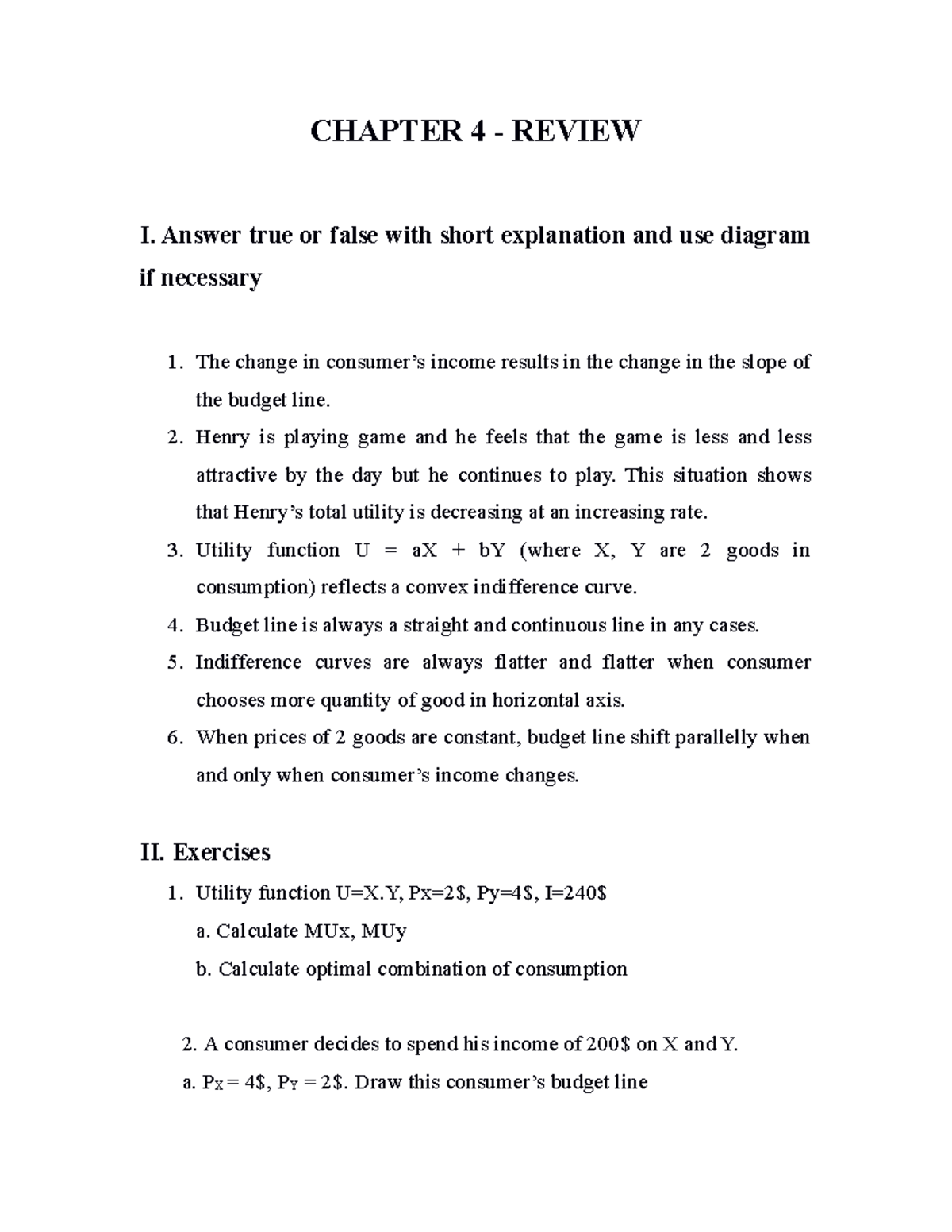 Chapter 4 Review - Analysis of Utility and Budget Constraints - Studocu
