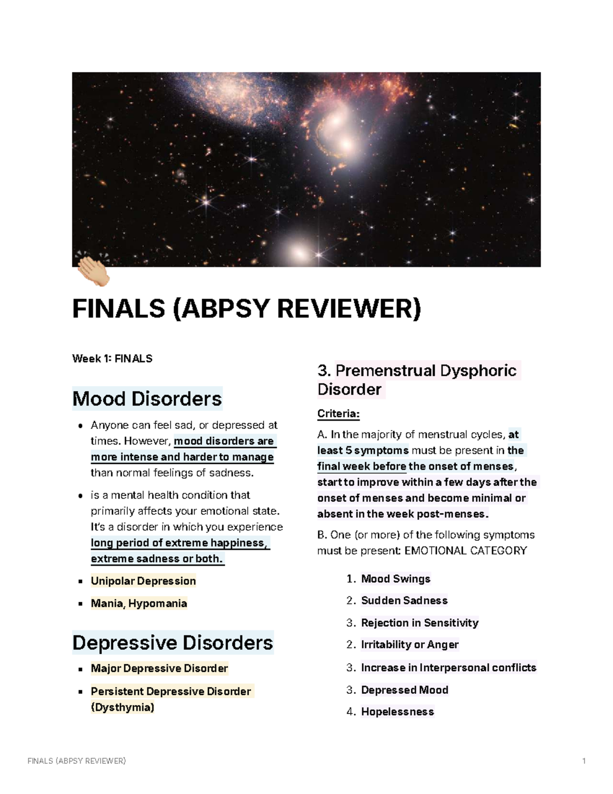 ABPSY 101: Final Exam Reviewer on Mood Disorders and Schizophrenia ...
