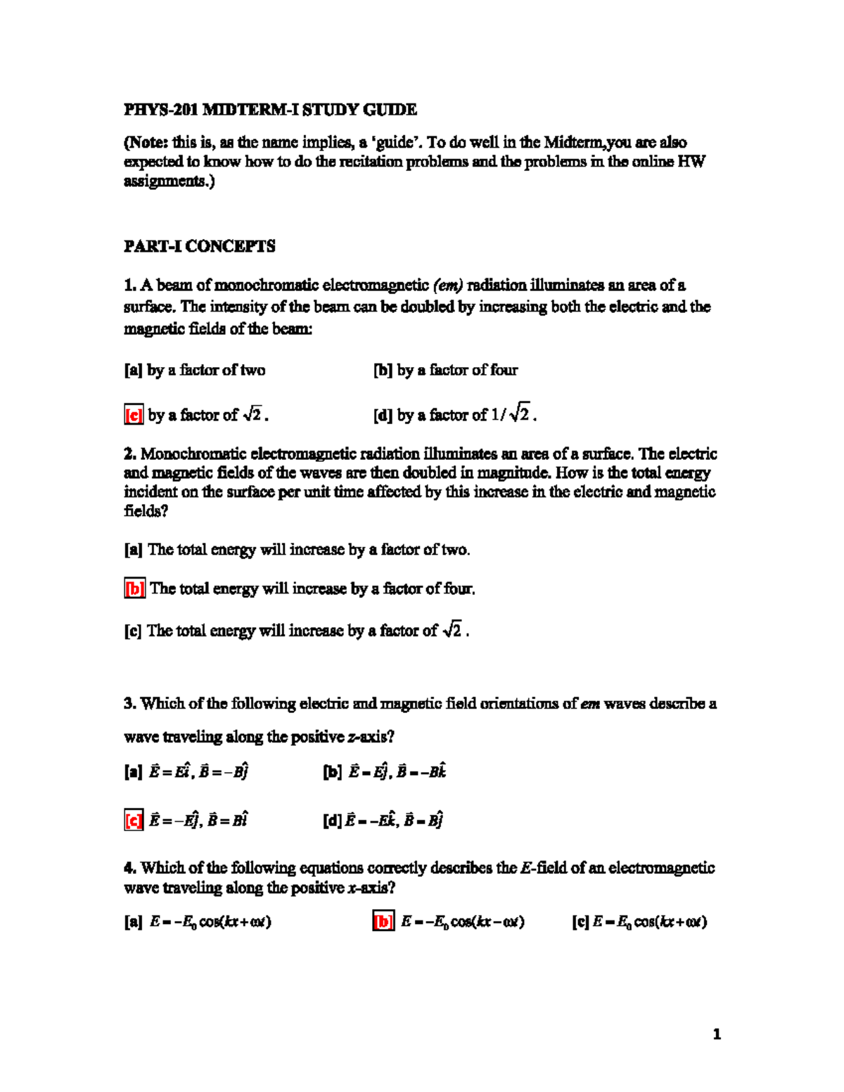 Midterm Study Guide for Electromagnetic Waves Concepts (PHYS 101) - Studocu