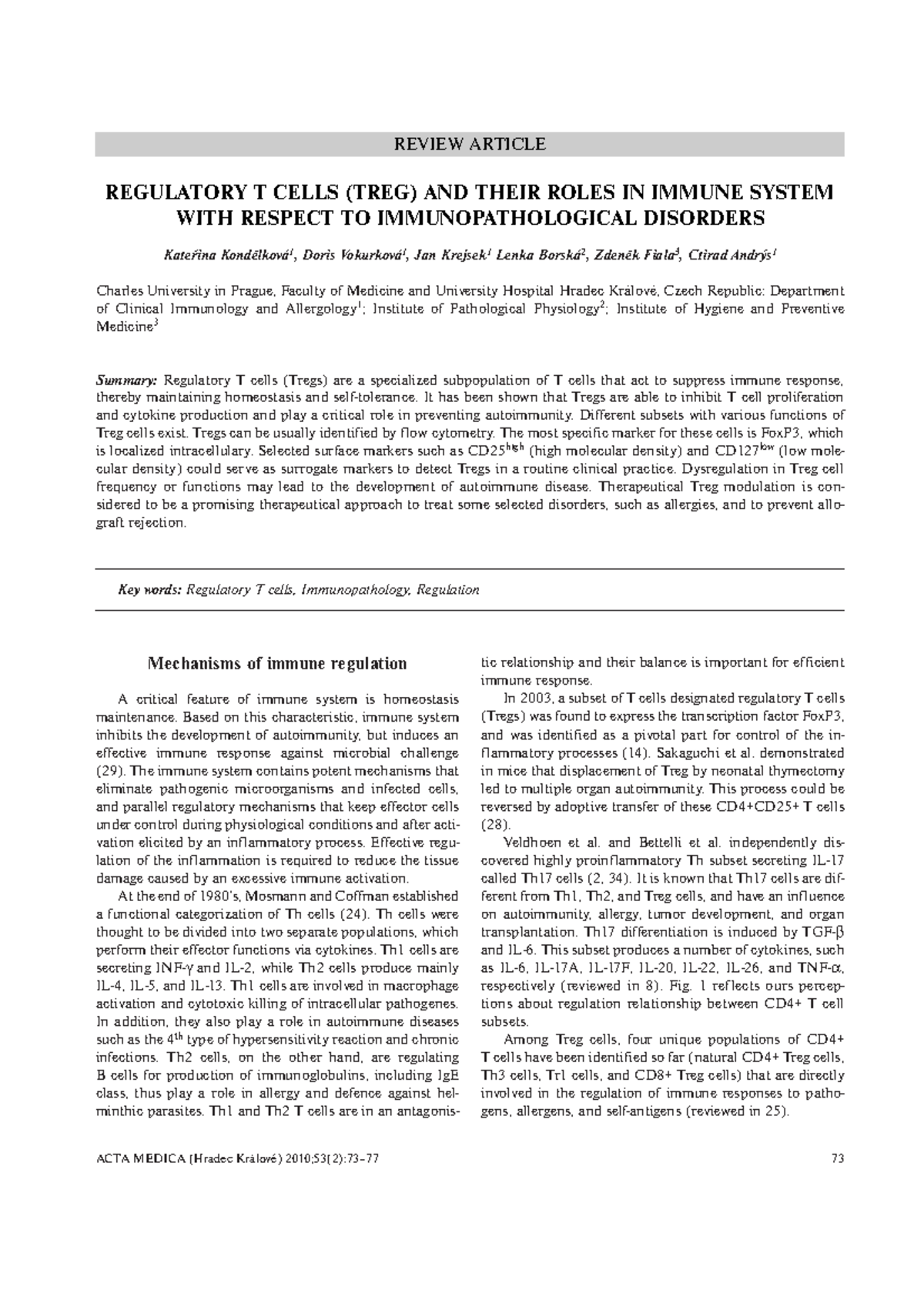 Regulatory T Cells (Tregs) and Immune Homeostasis: Insights and Impacts ...