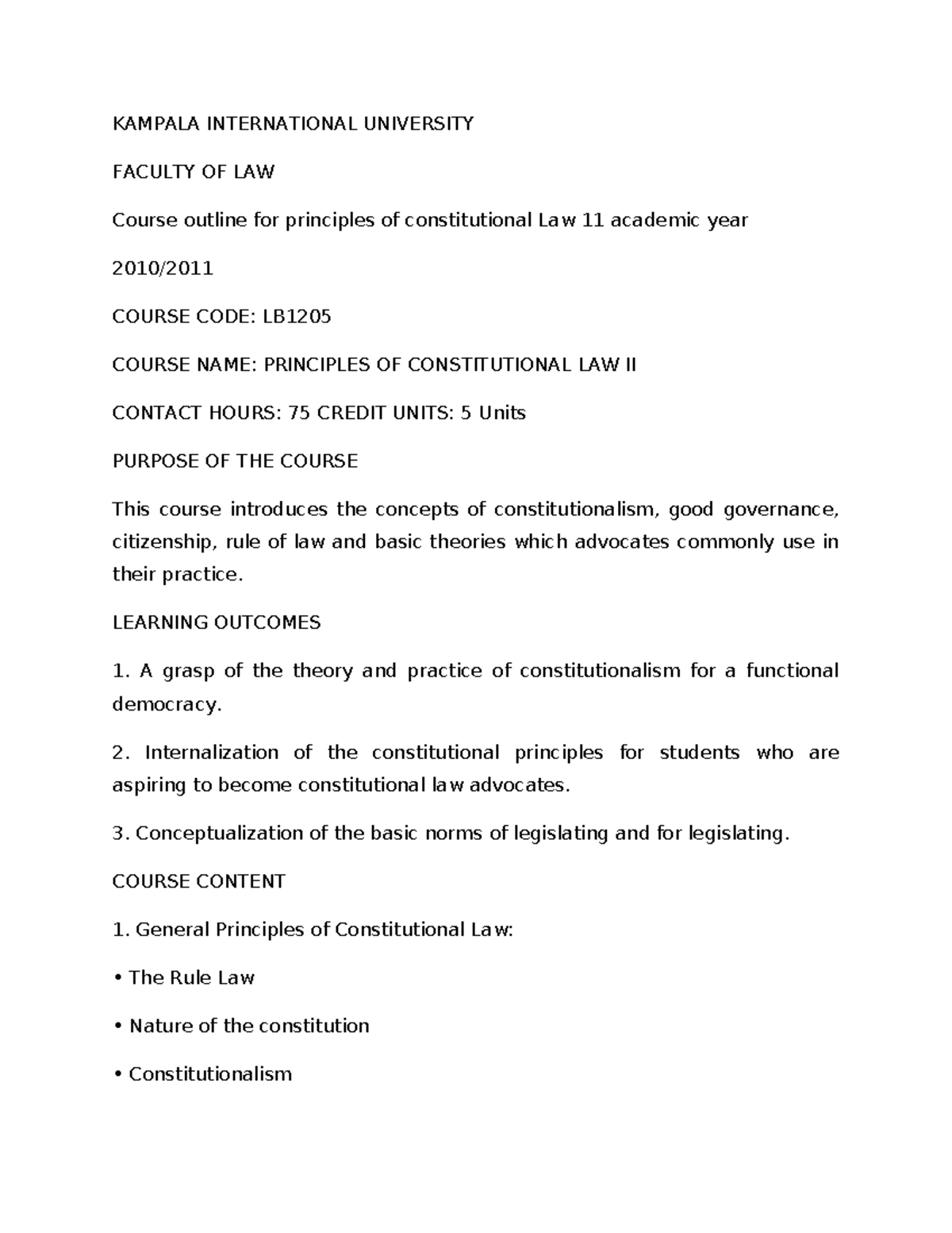 Principles of Constitutional Law II (LB) Reading List - Studocu