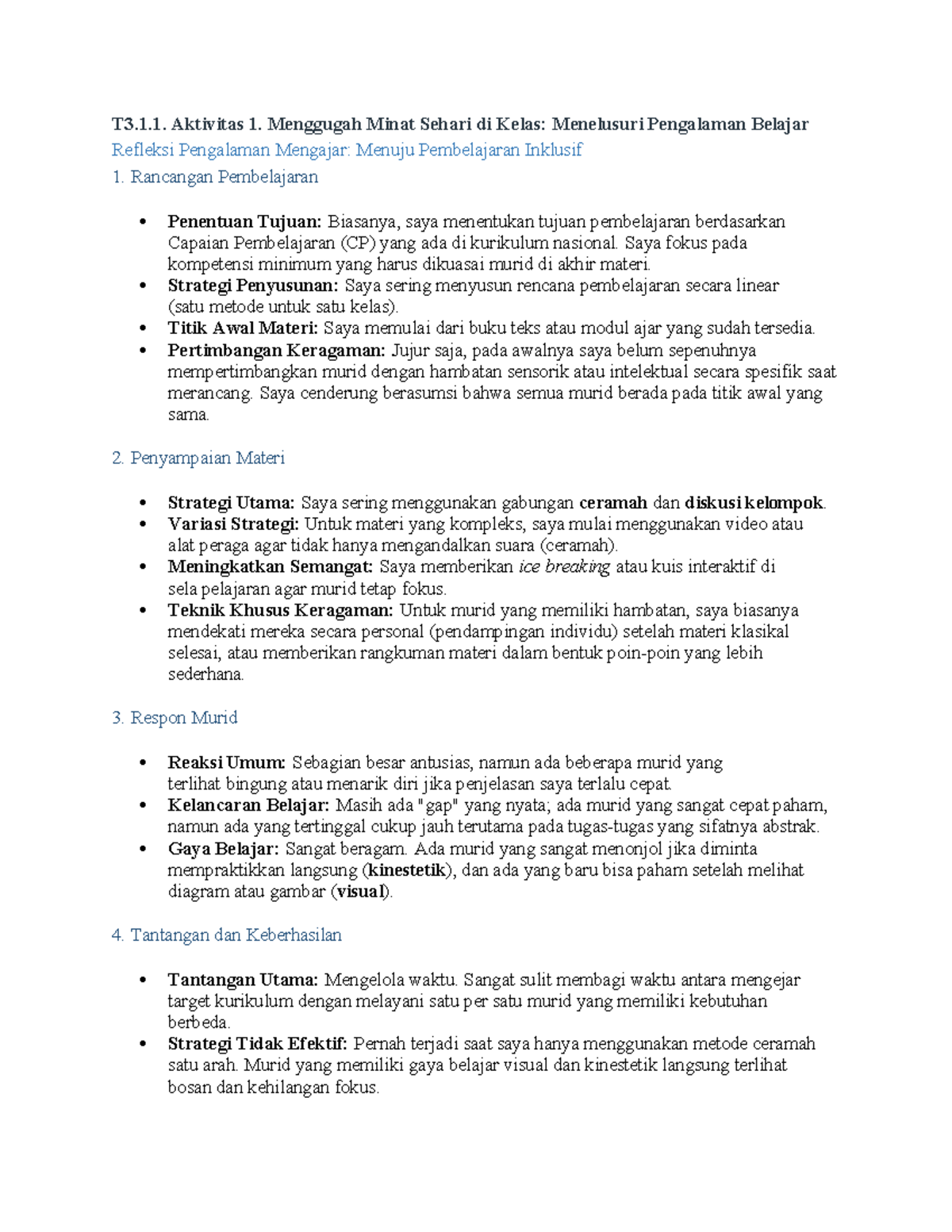 TEMA 3 T1: Aktivitas 1 - Refleksi Pengalaman Mengajar untuk Pembelajaran - Document Preview