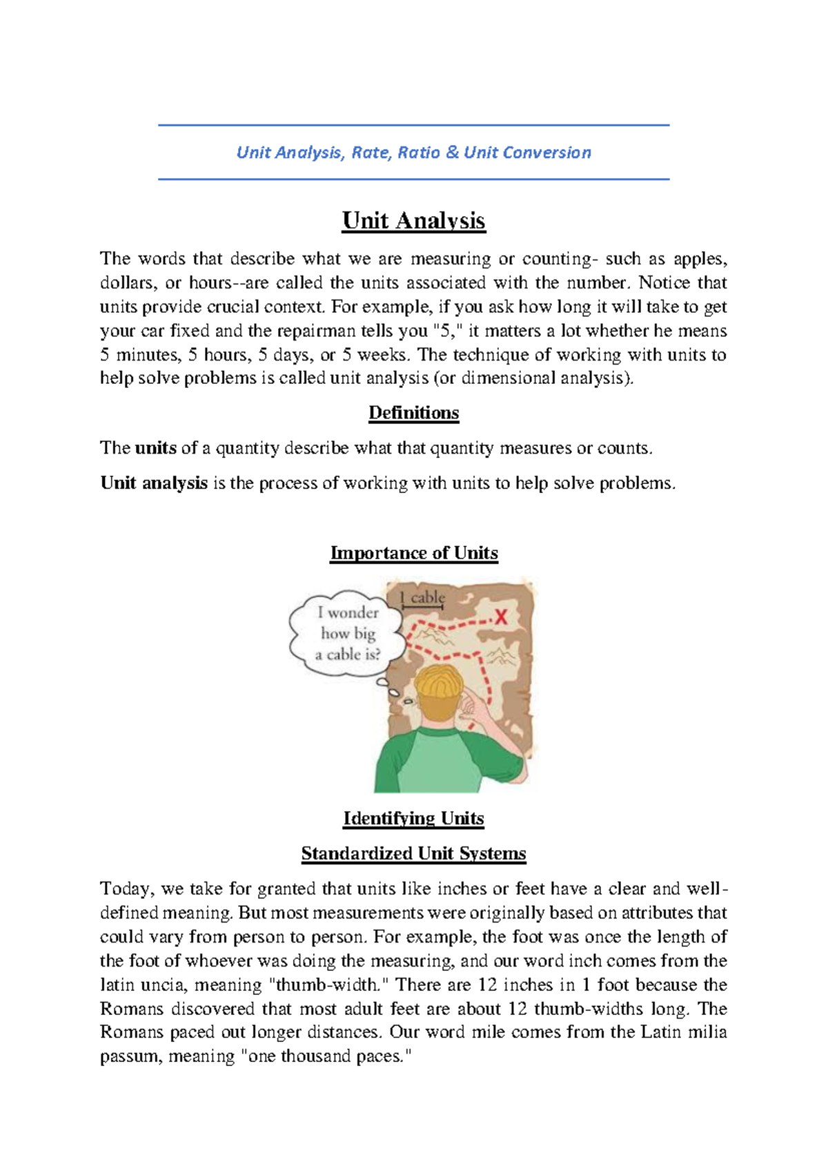 Unit Analysis and Conversion: Rates, Ratios, and Currency (Topic 3 ...