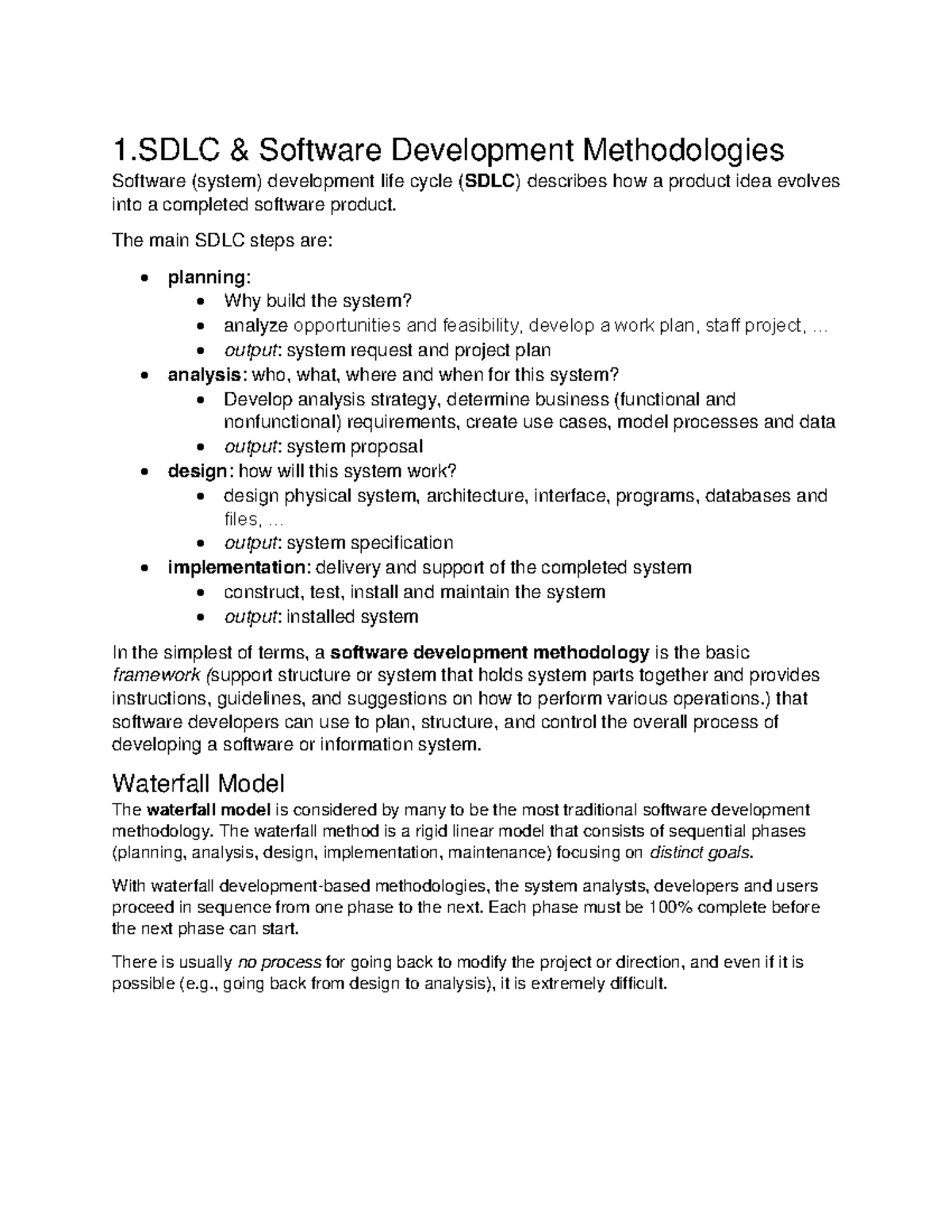 System Analysis and SDLC Methodologies Overview - Studocu