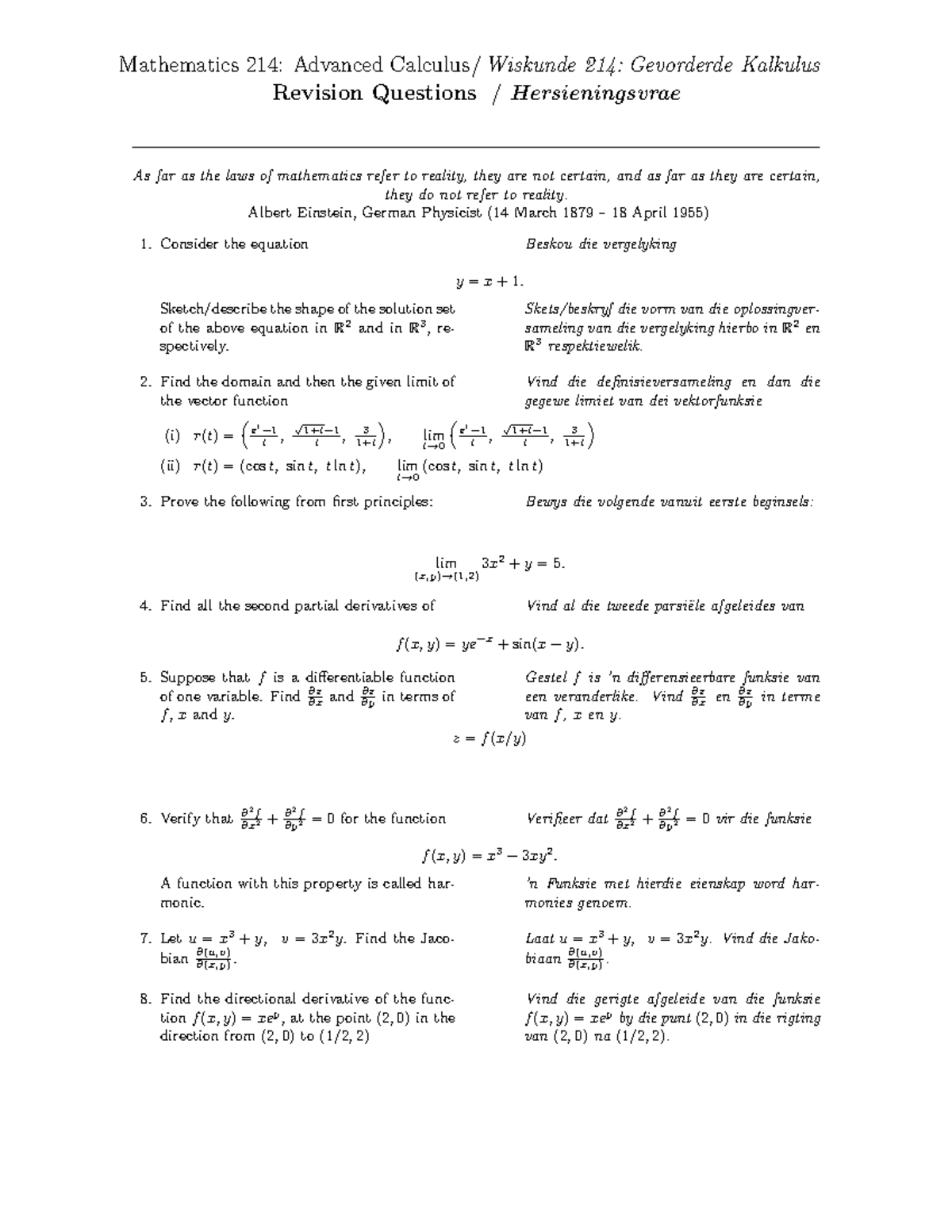 AC Revision Part I - Mathematics 214: Advanced Calculus / Wiskunde 214 ...