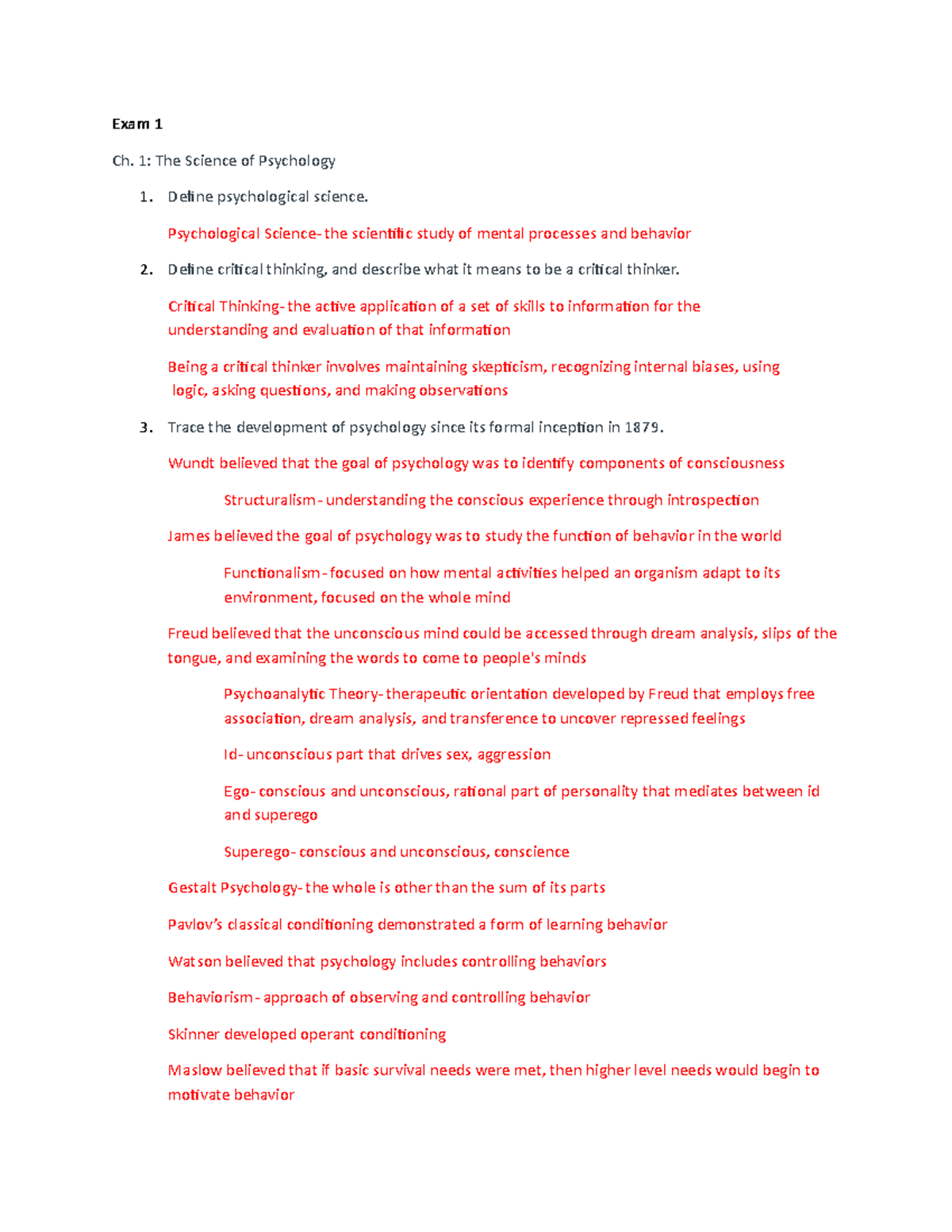 Psychology 101 Final Exam Review: Key Concepts and Theories - Studocu
