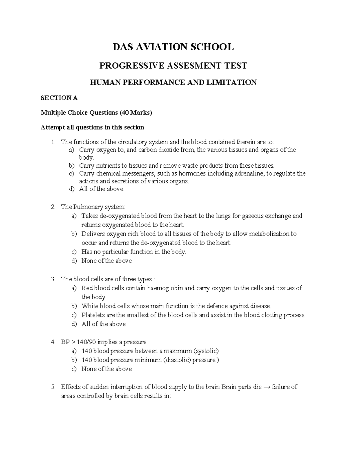 C1. Test 2 - Test questions - DAS AVIATION SCHOOL PROGRESSIVE ASSESMENT ...